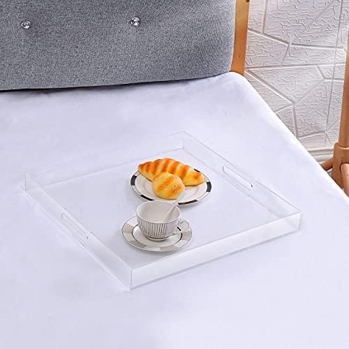 Extra Large Clear Acrylic Ottoman Tray with Cutout Handles 24x24 Inch Over-Sized King-Size Serving Tray Boot Organizer Decorative Tray for Living Room Bedroom,Bathroom and Kitchen Entryway