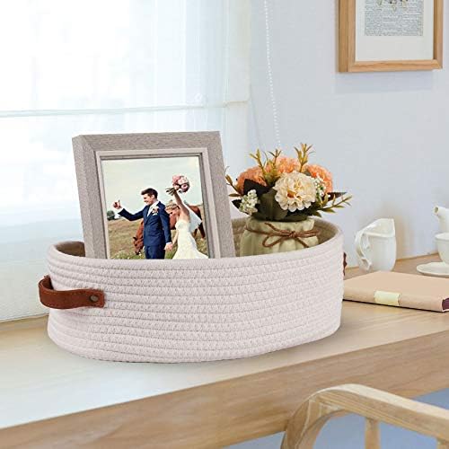 2 Pack Woven Storage Basket for Toilet Tank Top,Farmhouse Home Decor Organizing Baskets for Bathroom,Table and Counter 13"x5.9"x4" White