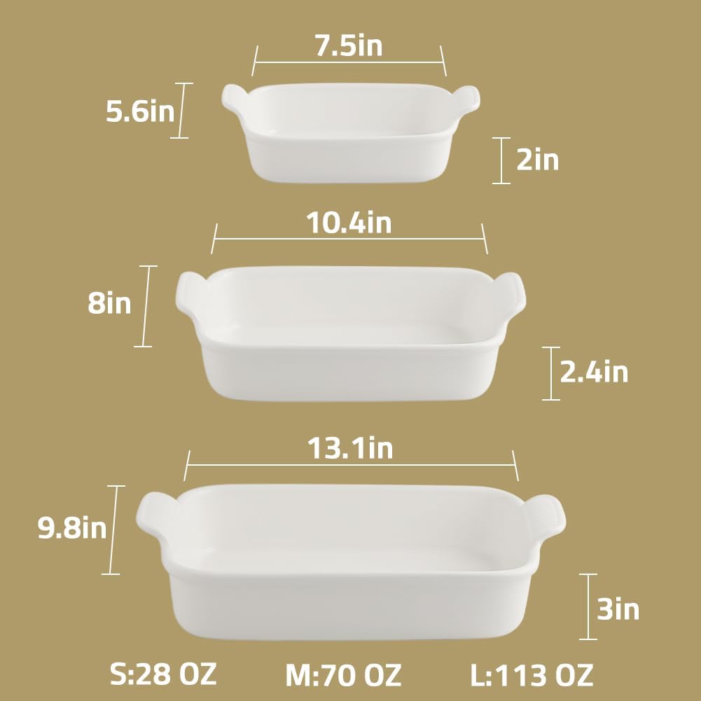 Sweejar Baking Pans Set, Ceramic 9x13 Baking Dish with Handle, Rectangular Casserole Dishes for Oven, Bakeware Sets of 3, Durable Lasagna Pan Deep for Kitchen, Banquet, Wedding Gift(Yellow)