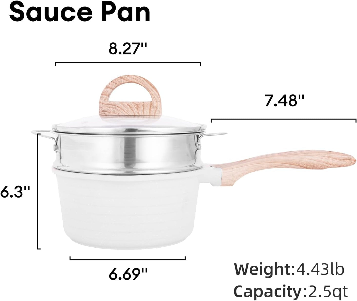 JEETEE 2.5 Quart Saucepan with Steamer Basket, Small Sauce Pot with Lid,Nonstick Coating with Pour Spout, Induction Compatible Cookware Sauce Pan for Cooking, PFOA/PFOS Free