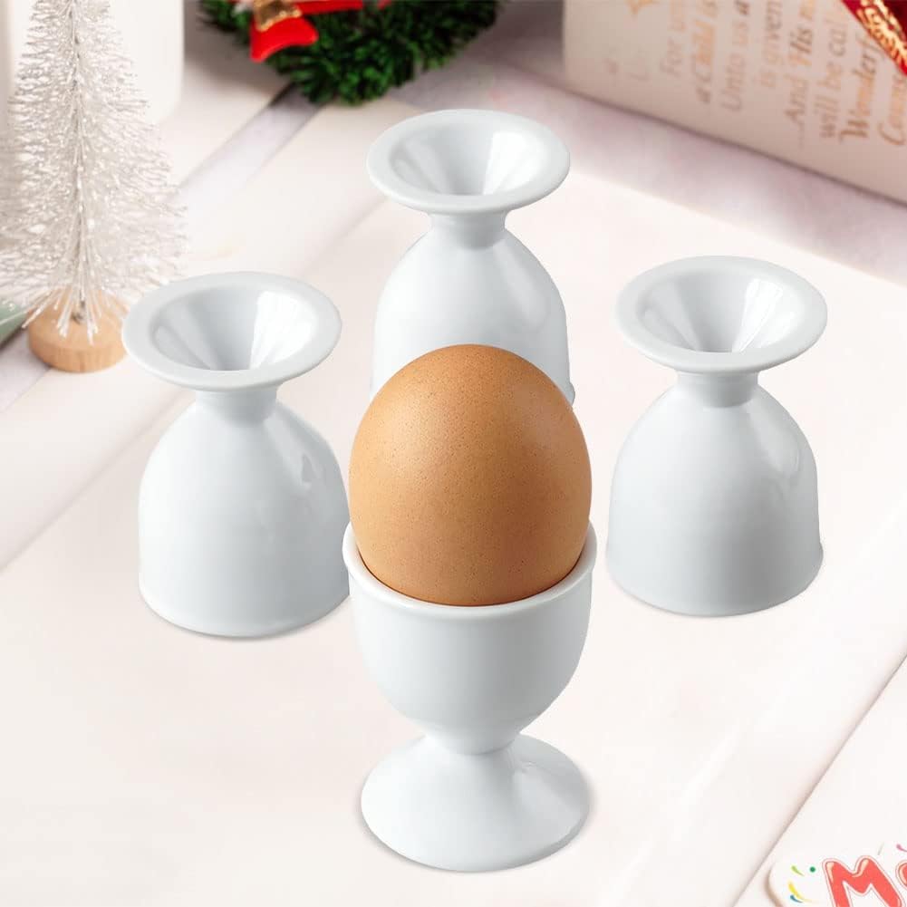 Cinf Ceramic Egg Cup Gift Set of 4 Porcelain Holder Breakfast Boiled Cooking Easy to Clean Childhood Memories Kitchen