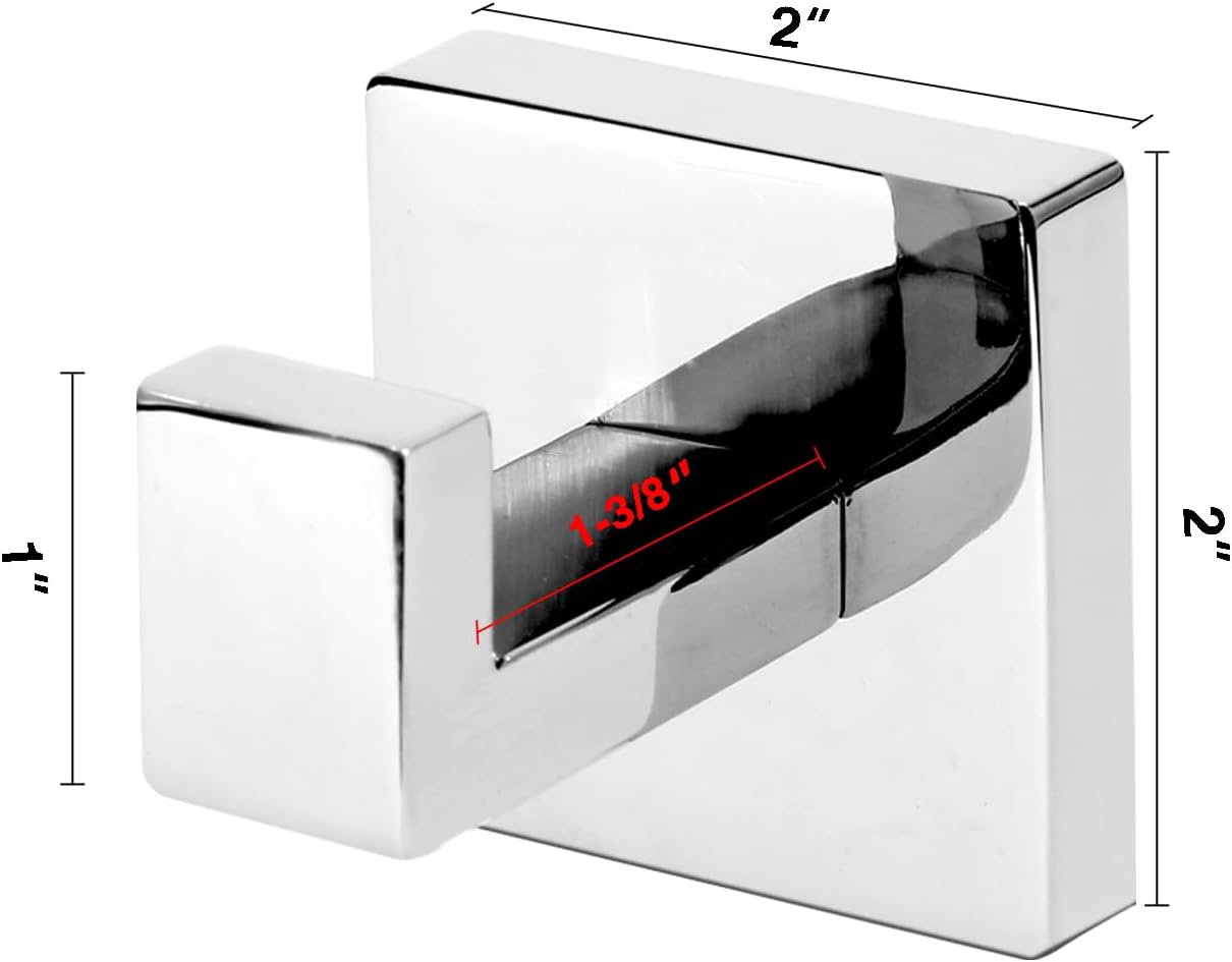 IBosins 4 Pack Towel Hooks Hand Towel Holder for Bathroom Wall Livingroom Bedroom Kitchen Closet Heavy Duty Stainless Steel Hook Hanger for Robe, Bath Towel, Coat (Square Polished Chrome)
