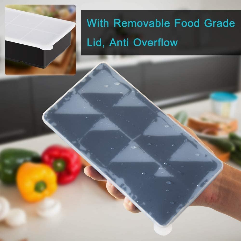 Silicone Ice Cube Tray with Lid, Make 2" Big Square Ice Cubes, Large Whiskey Ice Cube Mold, Ice Cubes Mold for Cocktails & Wine, Soups and Frozen Treats, Without BPA