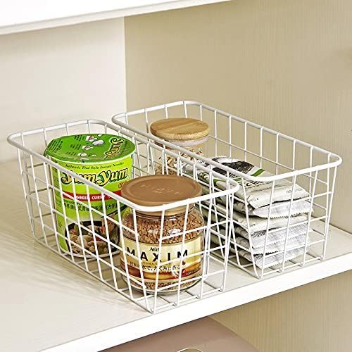 2 Set LeleCAT Hanging Wall Basket Organizer Over the Cabinet Door Adhesive Wire Baskets for Organizing Kitchen Food Pantry Bathroom Shelf Storage No Drilling Wall Mounted,White