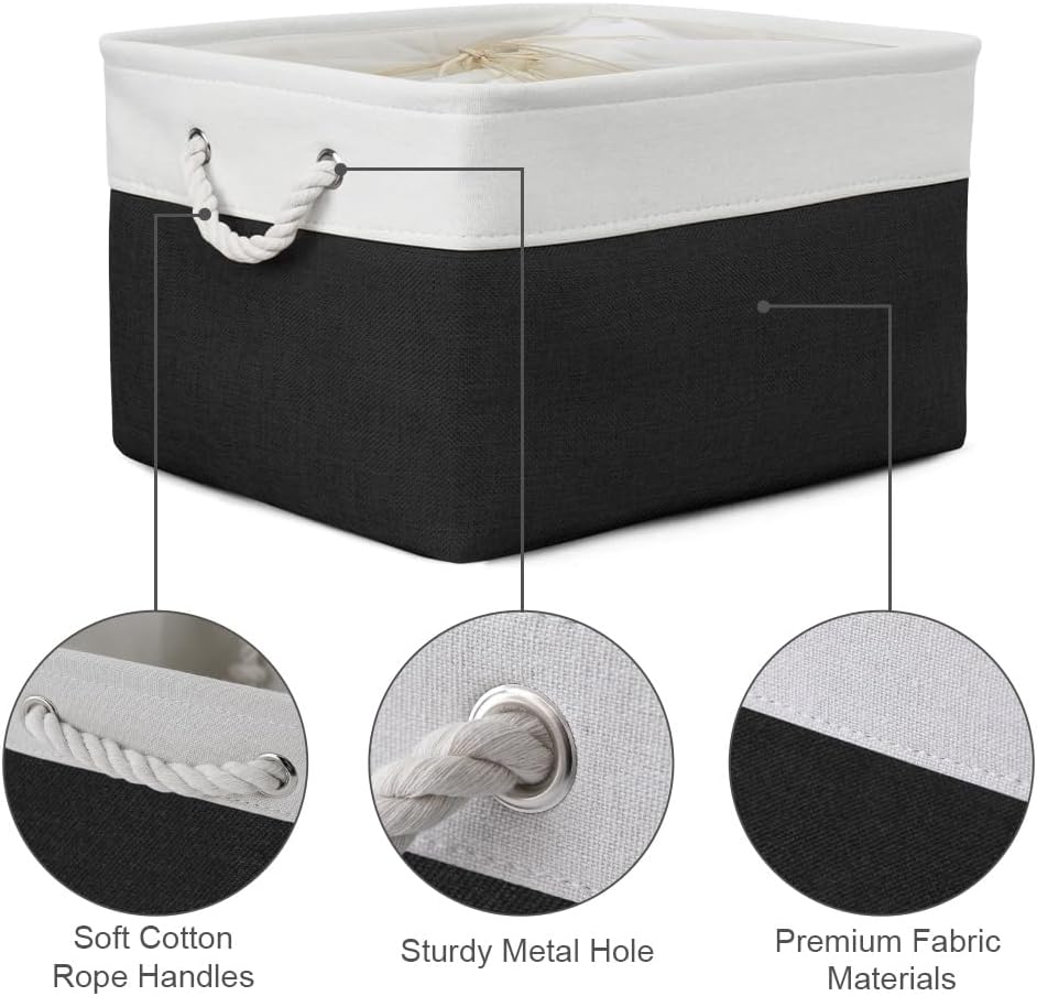 TheWarmHome Organization and Storage Basket for Organizing - Jumbo 3 Pack 17.7x13.8x9.7 inch Fabric Storage Cubes for Closet Gifts Organizer Empty Book (White & Black)