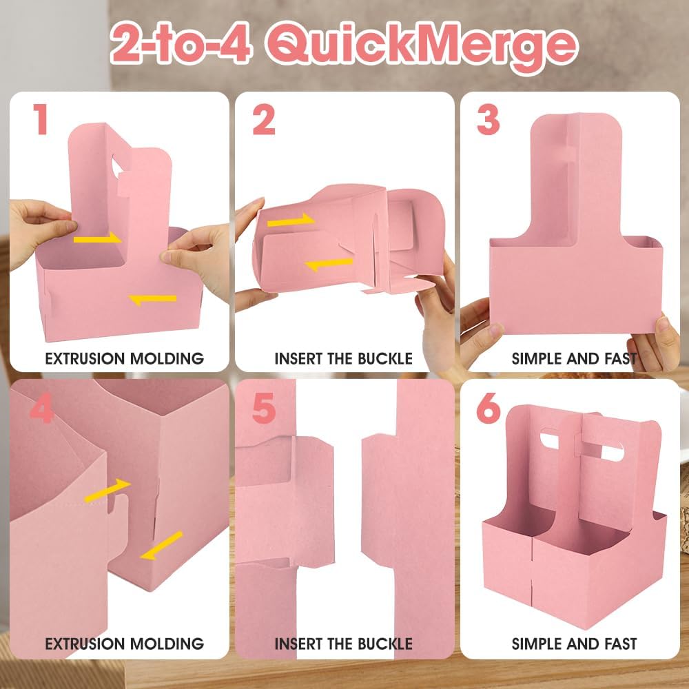 15Pcs -2 Cup Drink Carrier with Handle - Paper Cup Holder, Coffee Carriers Tray for Drinks, Disposable Takeaway Cardboard Holders To Go for Food Delivery, Uber Eats/Door Dash Two or 4 Kraft Paperboard