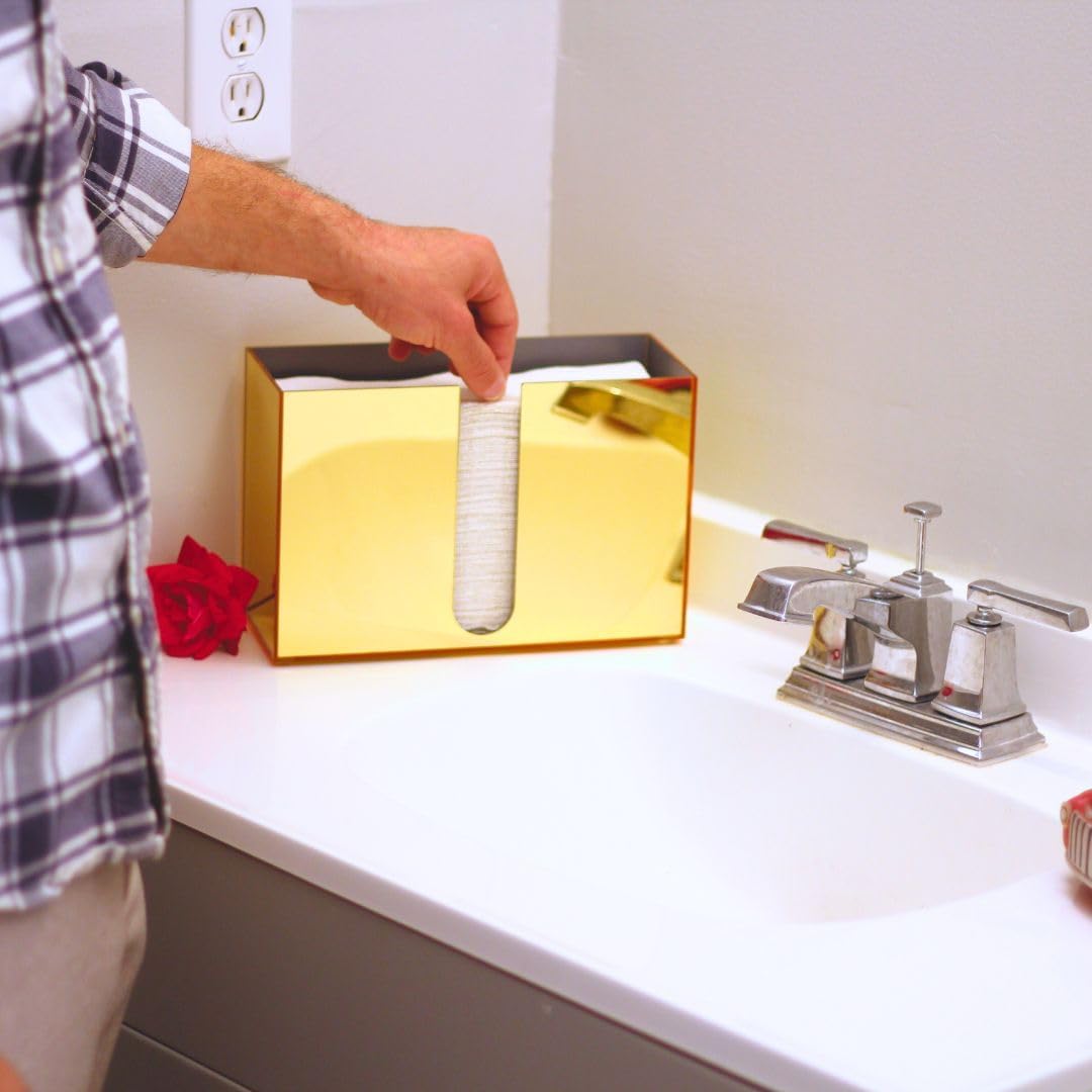 Paper Towel Dispenser Countertop, Gold Paper Towel Holder Countertop, Acrylic Folded Napkin Holder for Kitchen, Countertop Multifold C-Fold, Z-Fold, Trifold Paper Hand Towel Dispenser for Bathroom