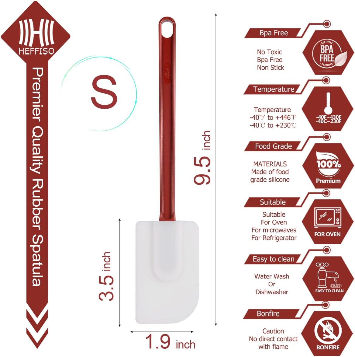 heffiso Silicone Rubber Spatula and Spoon Rubber Spatula Set of 3, High Heat Spatula Spoon, Commercial Spatula for Cooking, Commercial Rubber Spatula (9 Scrapers (9.5 Inches)), White