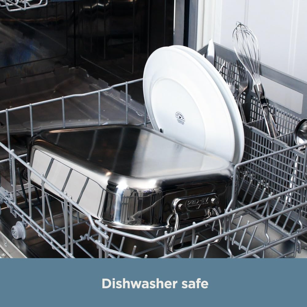 All-Clad Specialty Stainless Steel Roaster and Nonstick Rack 16x13x5 Inch Oven Broiler Safe 600F Roaster Pan, Pots and Pans, Bakeware, Turkey, Silver