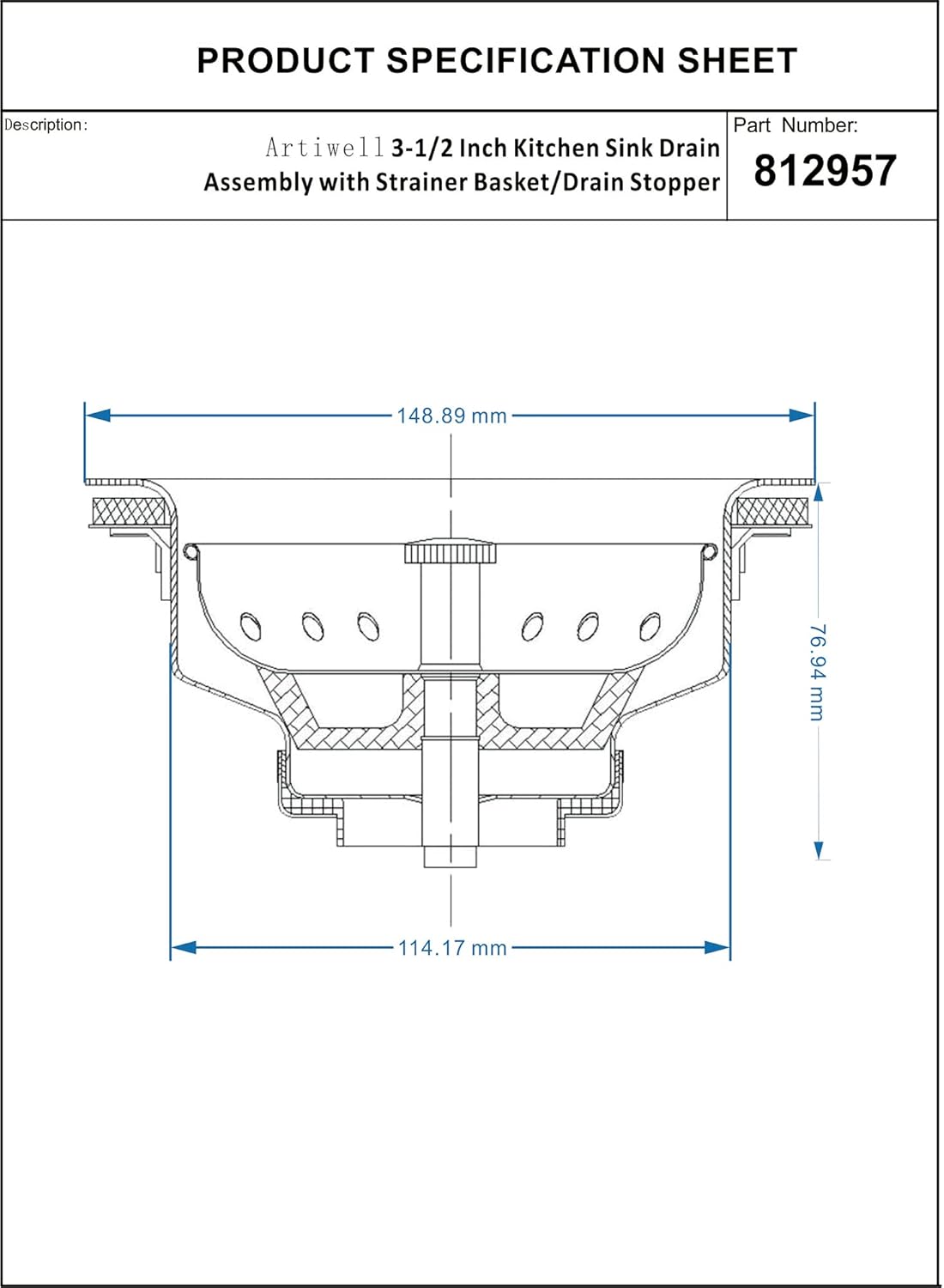 Artiwell 2-Pack Kitchen Sink Basket Strainer and Stopper, 3-1/2” Kitchen Drain Assembly with Strainer and Sink Stopper, Kitchen Sink Strainer with Stopper, Chrome Plated