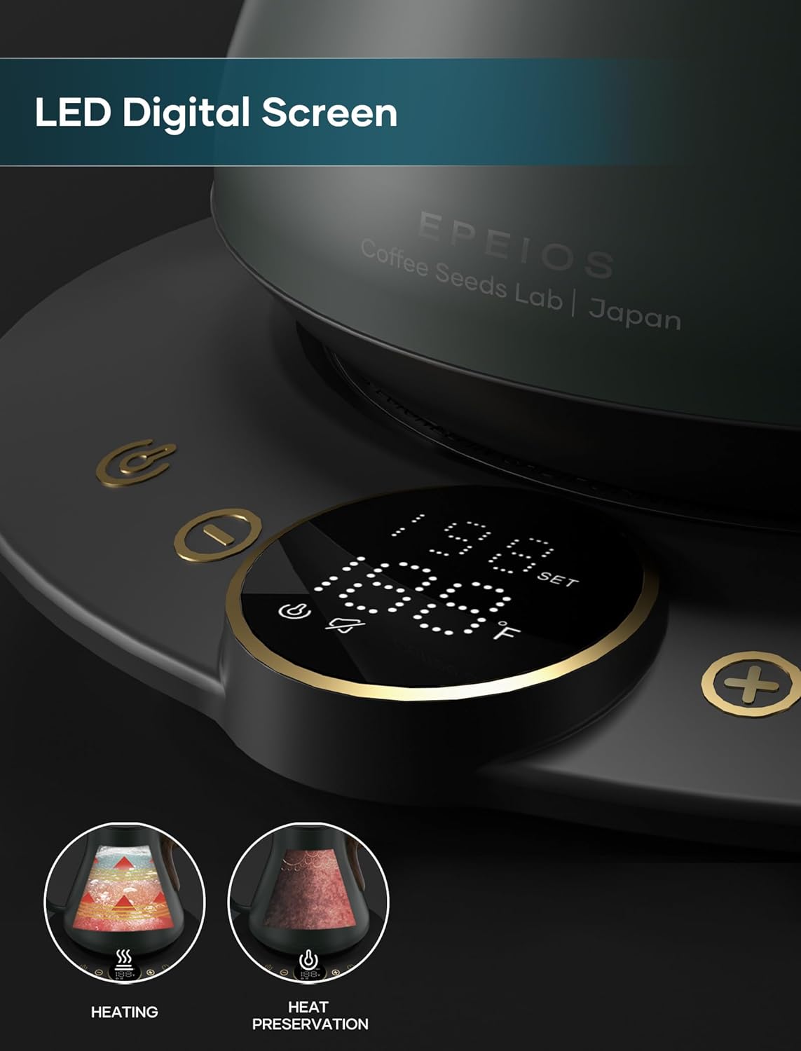 Electric Kettles, INTASTING Gooseneck Electric Kettle, ±1℉ Temperature Control, Stainless Steel Inner, Quick Heating, for Pour Over Coffee, Brew Tea, Boil Hot Water, 0.9L (Forest Green)