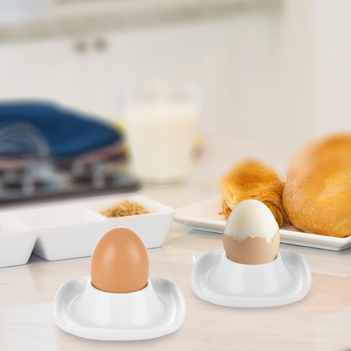 8PCS Ceramics Egg Holder, Stackable Egg Cups for Soft Boiled Eggs, White Egg Cups Porcelain Egg Dish with Base for Hard and Soft Eggs