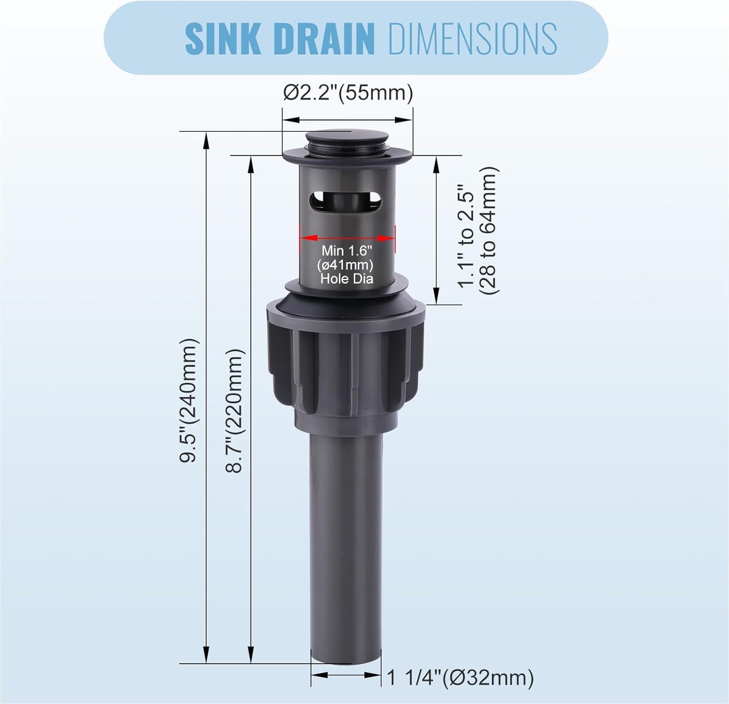 ALEASHA Bathroom Sink Drain with Overflow Vessel Sink Stopper,Pop Up Drain for Bathroom Sink Pop Up Drain Stopper for Hair Catcher,Matte Black