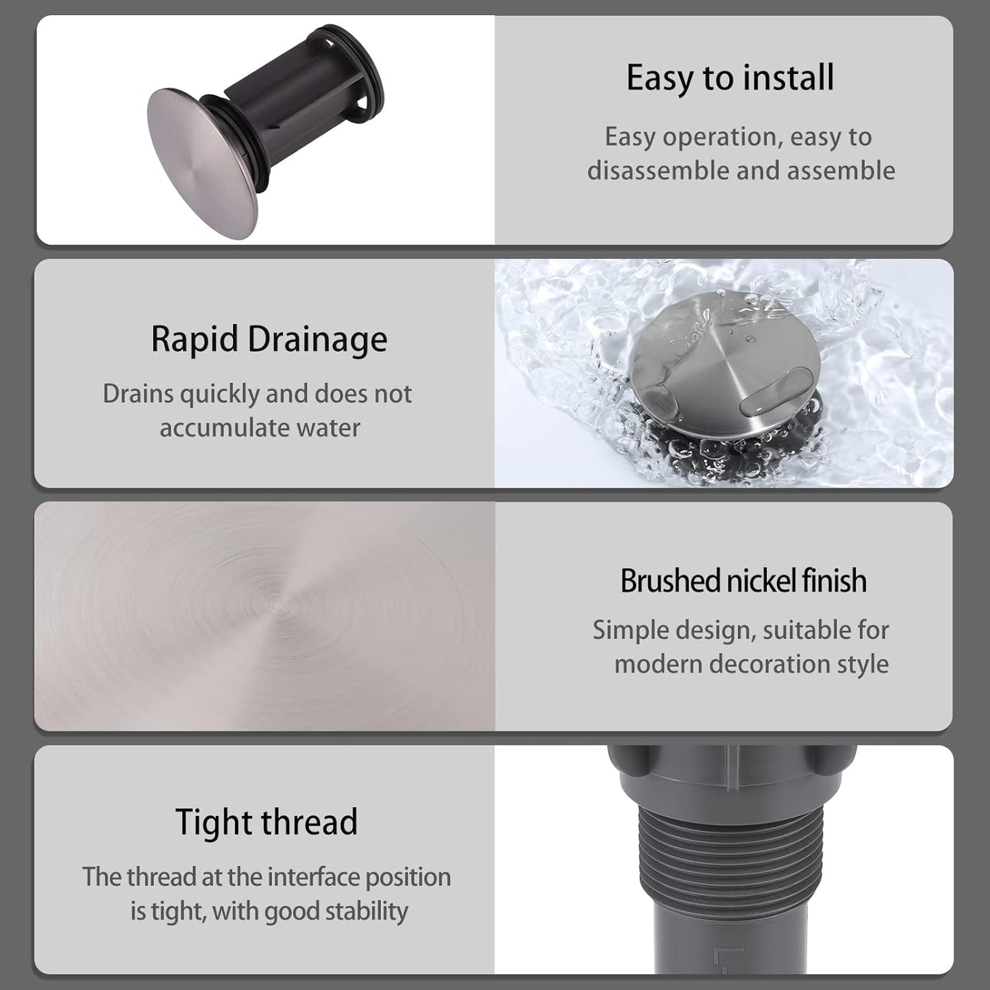 ARCORA Bathroom Sink Drain Brushed Nickel Pop Up Drain with Overflow Vanity Vessel Sink Clicker Drain Stopper