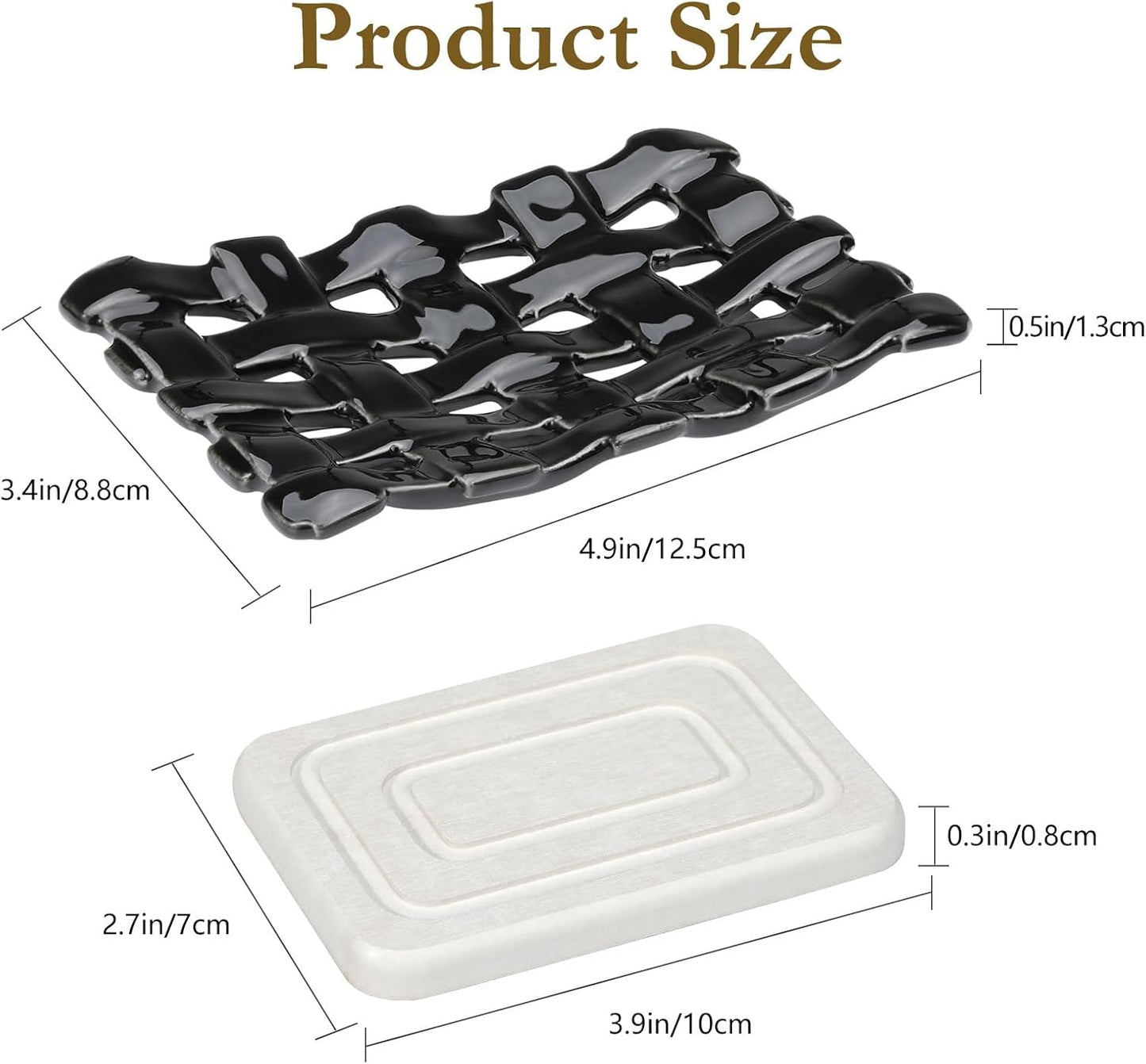 Shinowa Self Draining Soap Dish, Dual Layer Soap Container, Woven Ceramic Soap Tray + Diatomaceous Earth Base, Dish Soap Holder for Kitchen, Bathroom, Shower, Quickly Drain Water, Easy to Clean