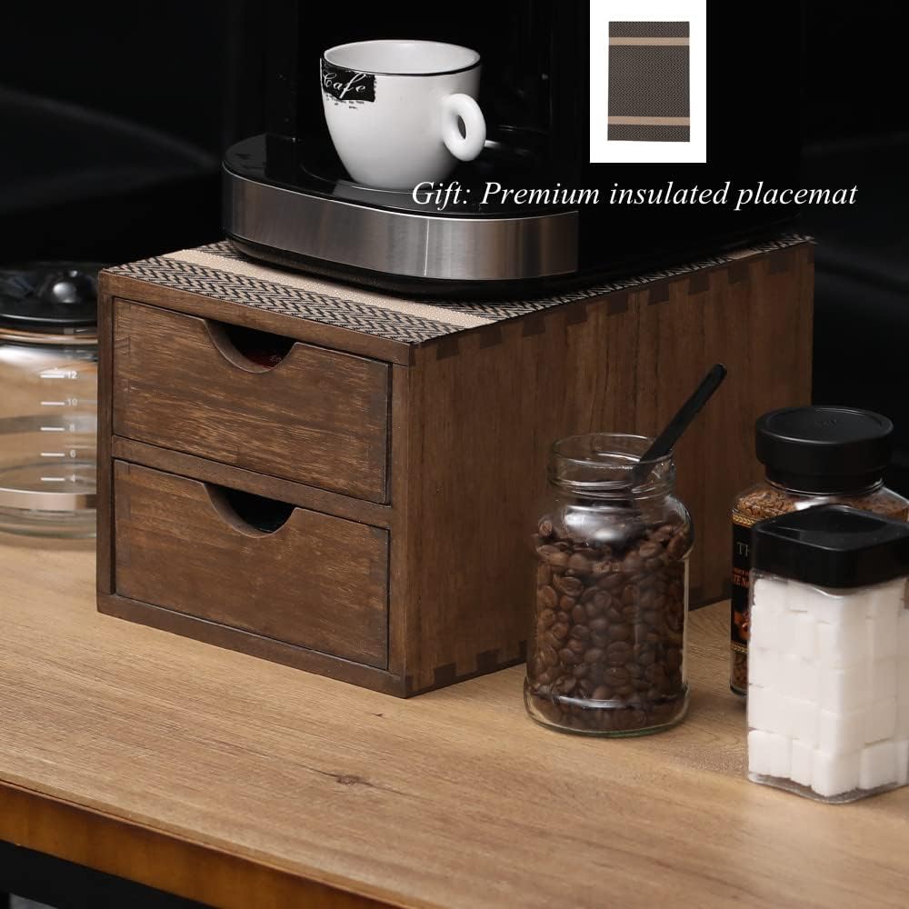 Drawer Organizer Coffee Pod Holder - Kitchen Cutlery Storage Accessories/ K-Cup Drawers with Detachable Wooden Partition - Coffee Capsules Organization Counter - Wood desktop Small Cabinets