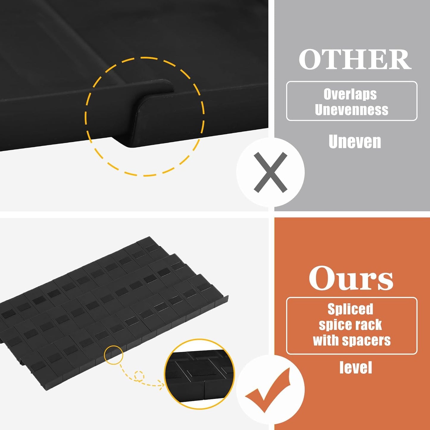 Famhap Spice Drawer Organizer 24 Pcs with 24 Plastic Jars and Labels,Interlocking Expandable Seasoning Rack Tray Insert for Kitchen Drawers, Spice Rack Drawer