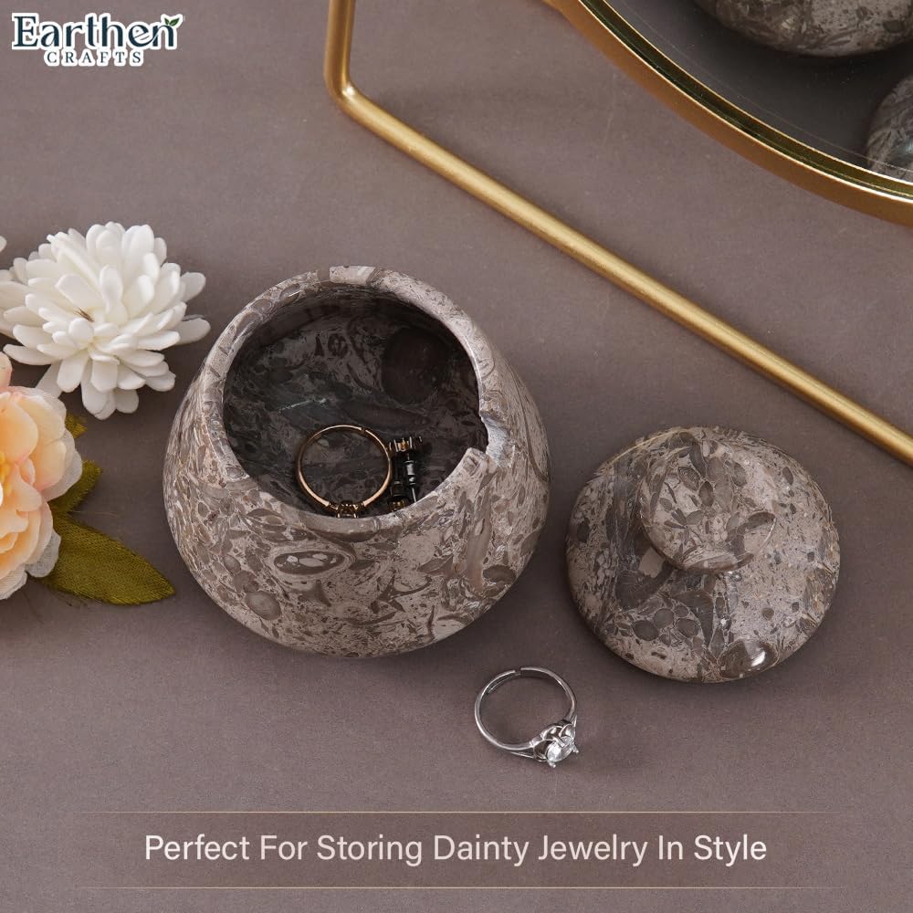 Marble Salt Cellar With Lid and Spoon 3" Inches Oceanic Salt Box, Natural Stone Salt Holder for Kitchen Counter Salt Container Sugar, Salt & Pepper Bowls