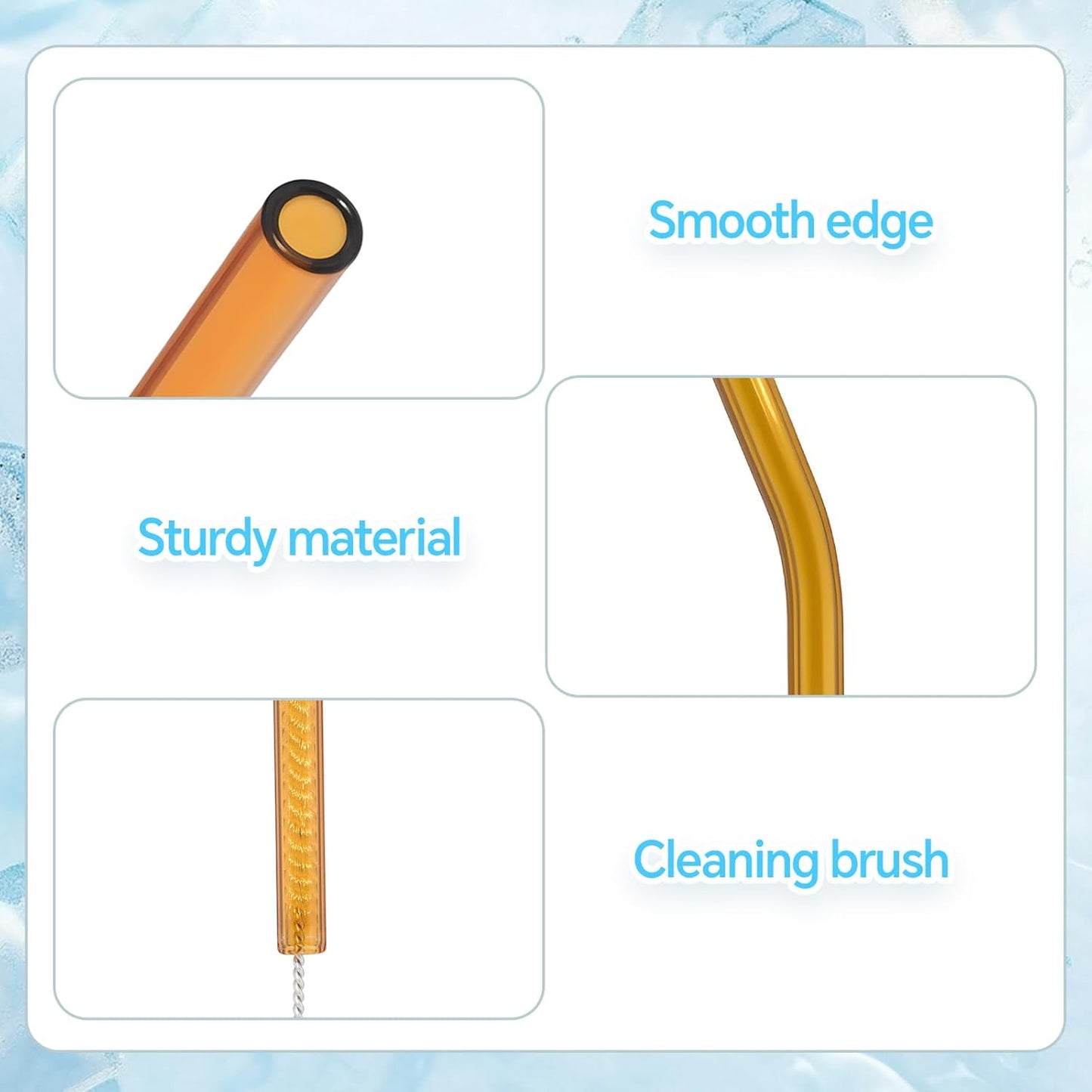 12 Pcs Reusable Glass Straws 8"x 8 mm Bent Glass Drinking Straws with Cleaning Brush for Tea, Smoothies, Milkshakes, Juices,Beverages(amber)