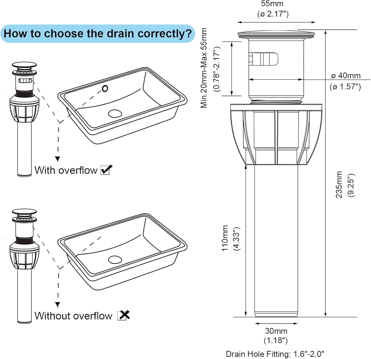 Bathroom Sink Drain, Pop Up Drain Stopper with Overflow, Lavatory Vanity Vessel Sink Drain Assembly, Brushed Gold