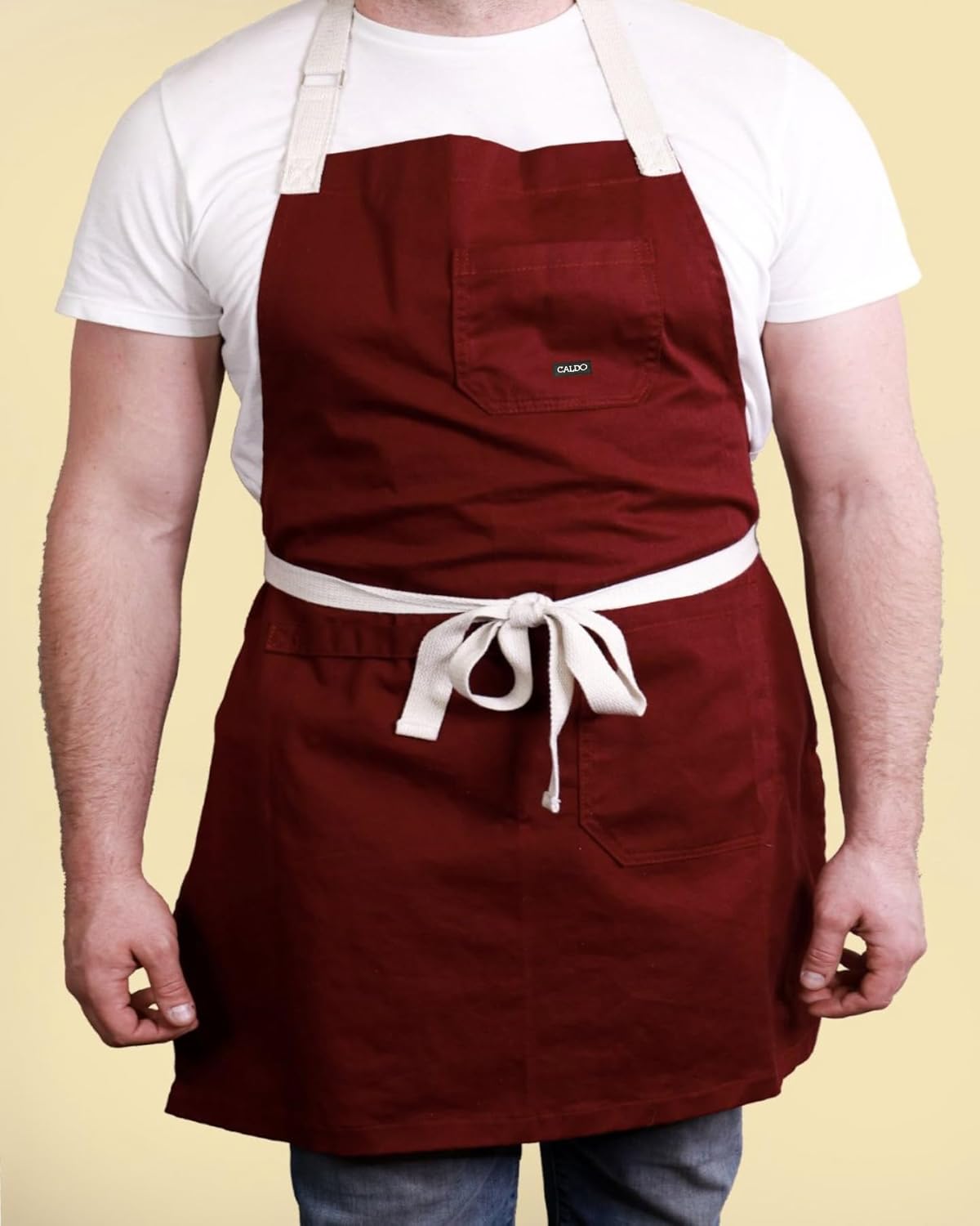 Caldo Daily Cotton Kitchen Apron for Cooking- Mens and Womens Chef Apron (Burgundy)