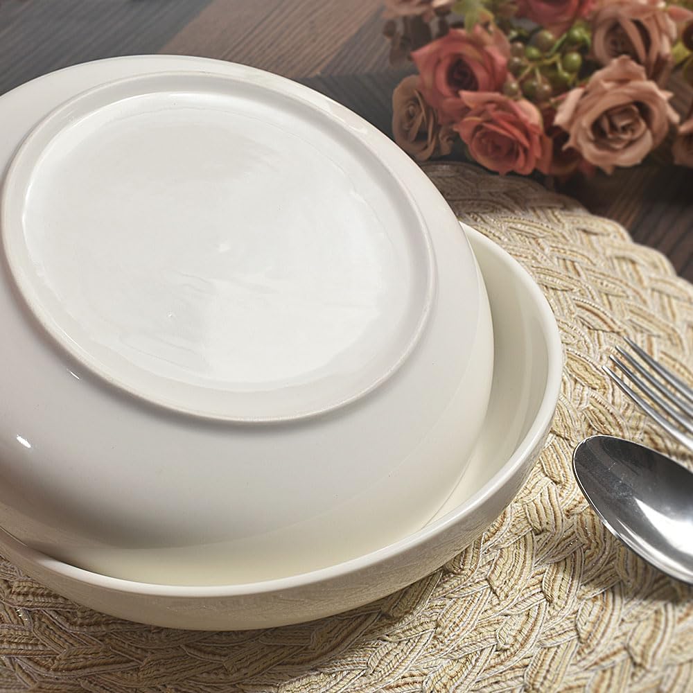 homEdge Pasta Bowls, 30 Ounces Porcelain Serving Bowls for Salad, Soup, Spaghetti, Pasta, Set of 6-White