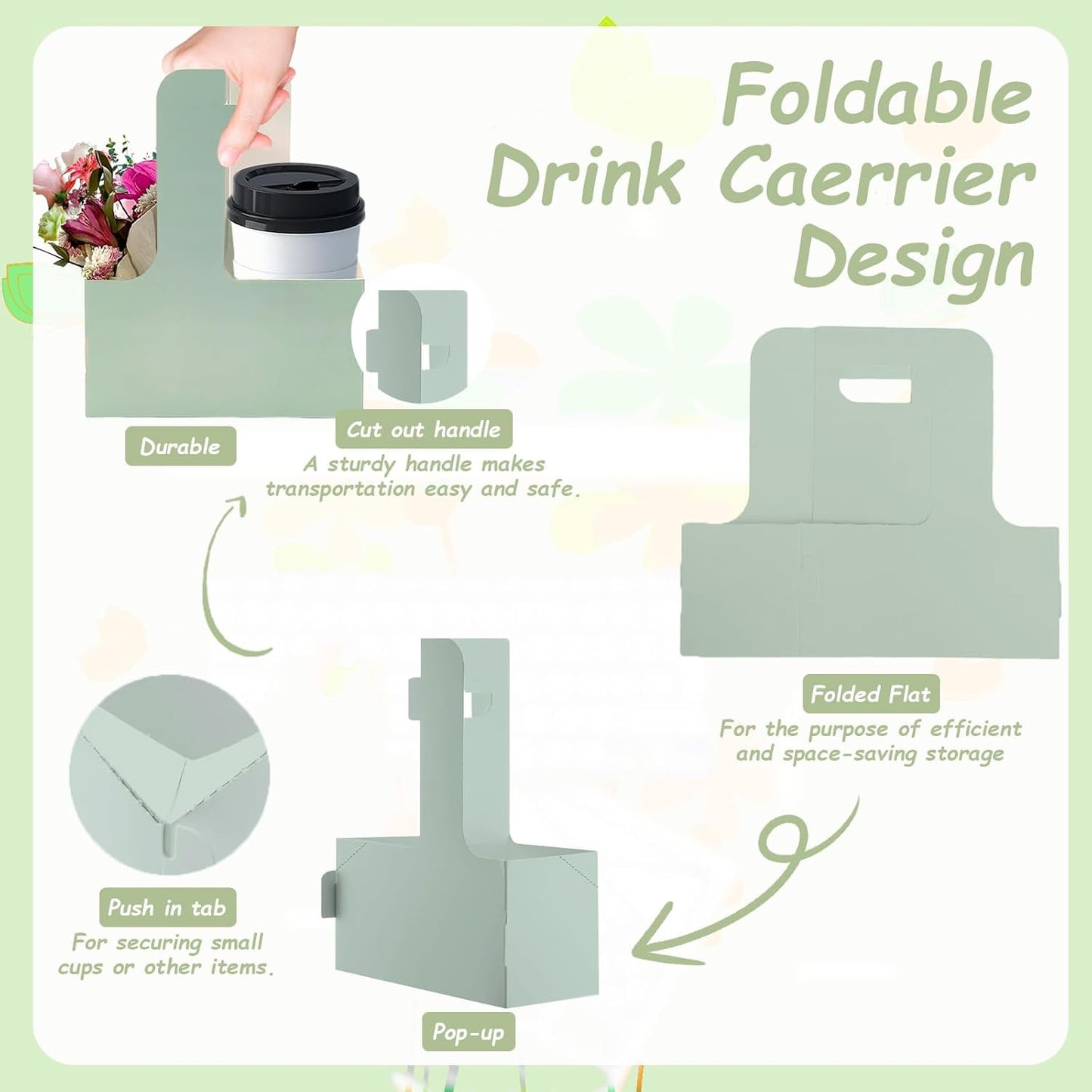 30 Pack 2 Cup Disposable Drink Carrier with Handle Paperboard Coffee Cup Holder Portable for Hot Cold Drinks Food Delivery Services with Heart Card for Teacher Appreciation Week Mother's Day