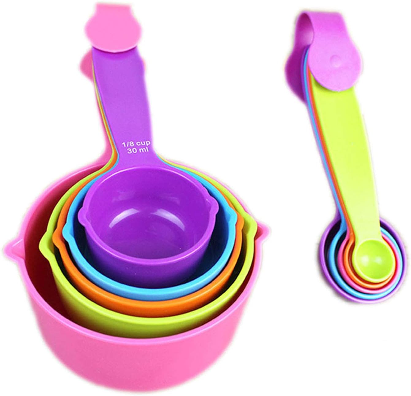 10 Pieces Plastic Measuring Cups and Spoons Set Colored for Kitchen Cooking Bathing (random style)