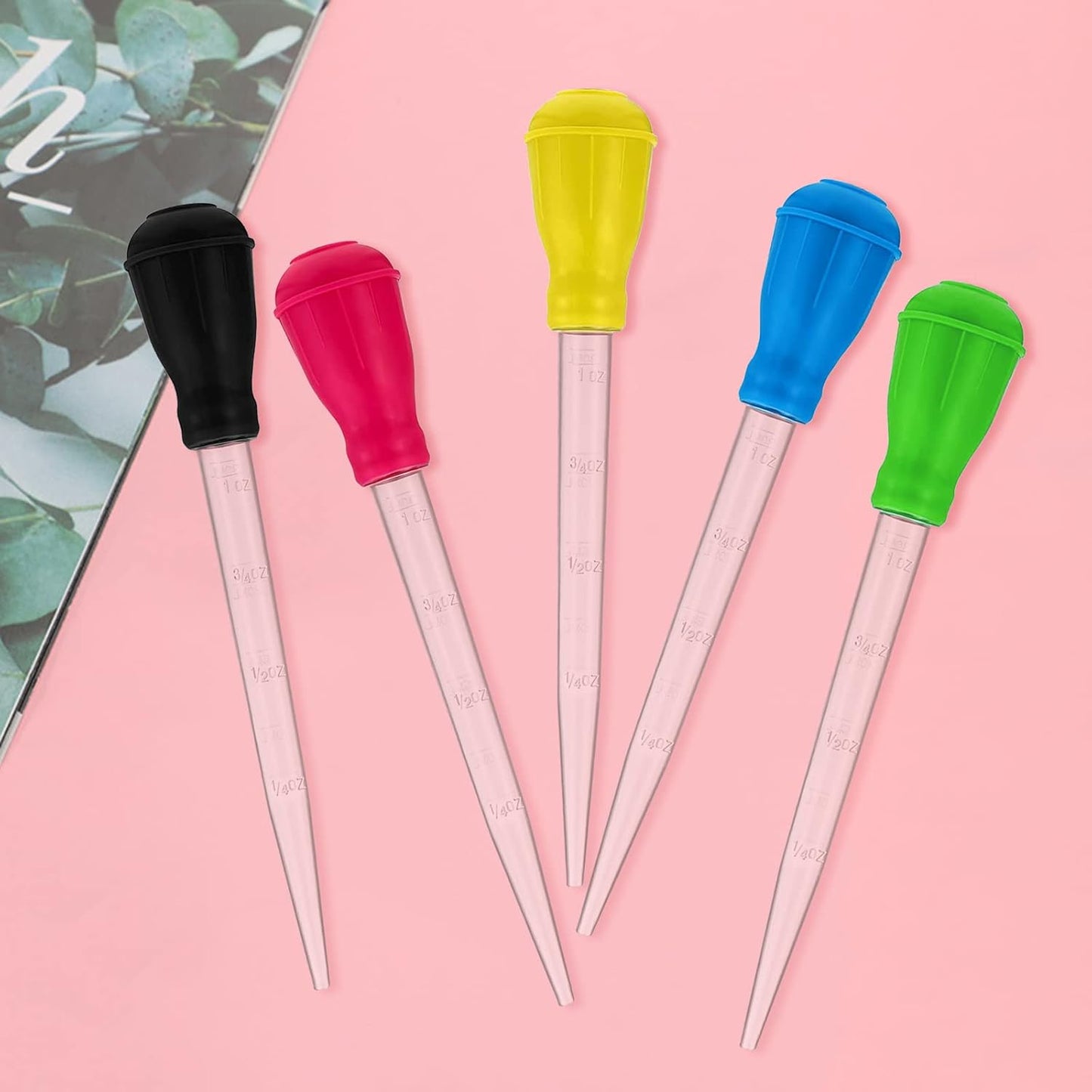 TXIN 5 Pieces 30ml/1oz Turkey Baster with 5 Cleaning Brush, Plastic Syringe Baster with Silicone Pump Head, Heat-resistant Meat Marinade Injector with Measurments for BBQ Grill Baking Kitchen Cooking