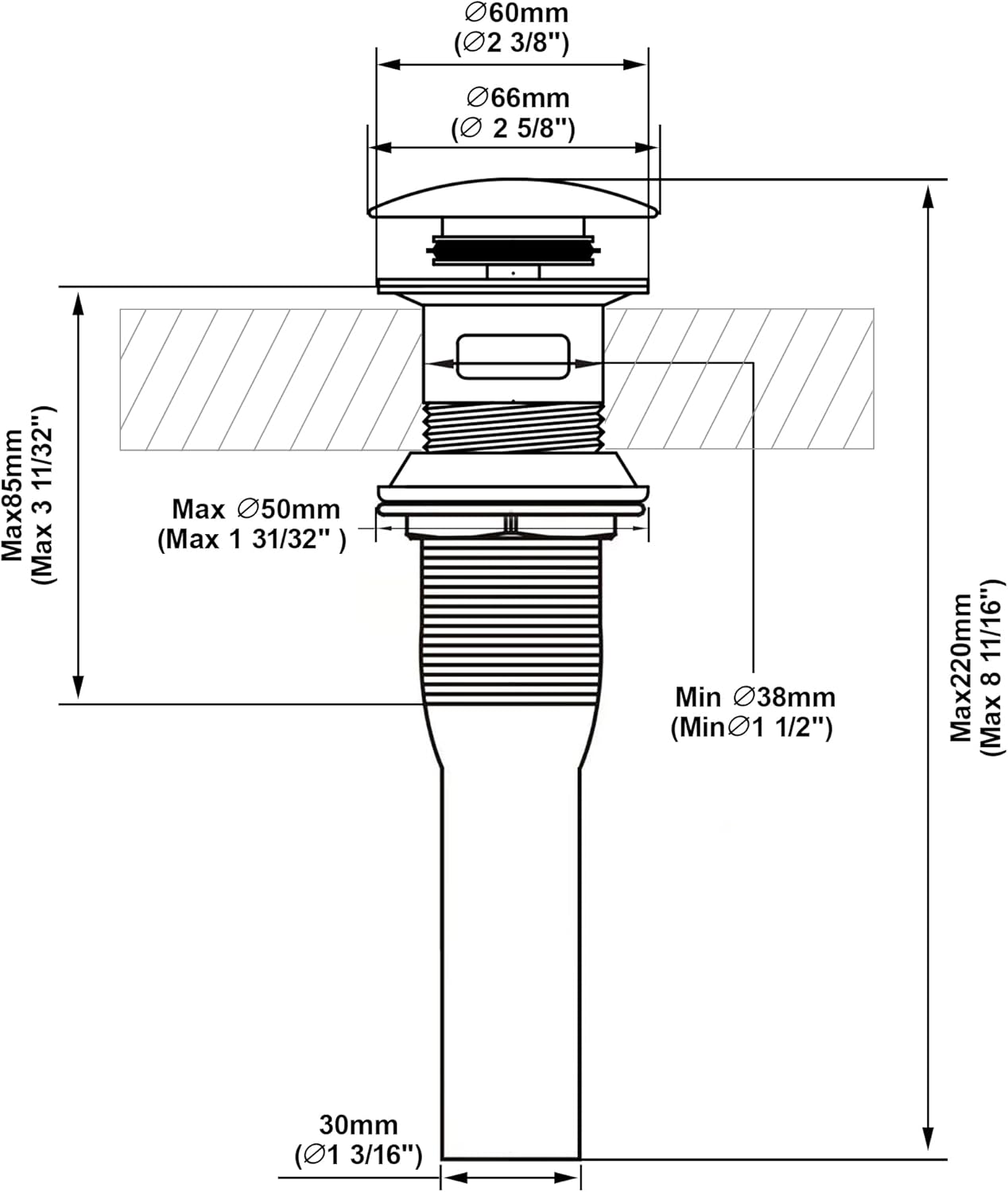 Pop up Sink Drain Stopper with Overflow Oil Rubbed Bronze for Bathroom Vessel Vanity Sink Art Basin,Big Cap Sink Drain with Overflow, Metal Pop-up Drain Strainer with Detachable Basket Stopper