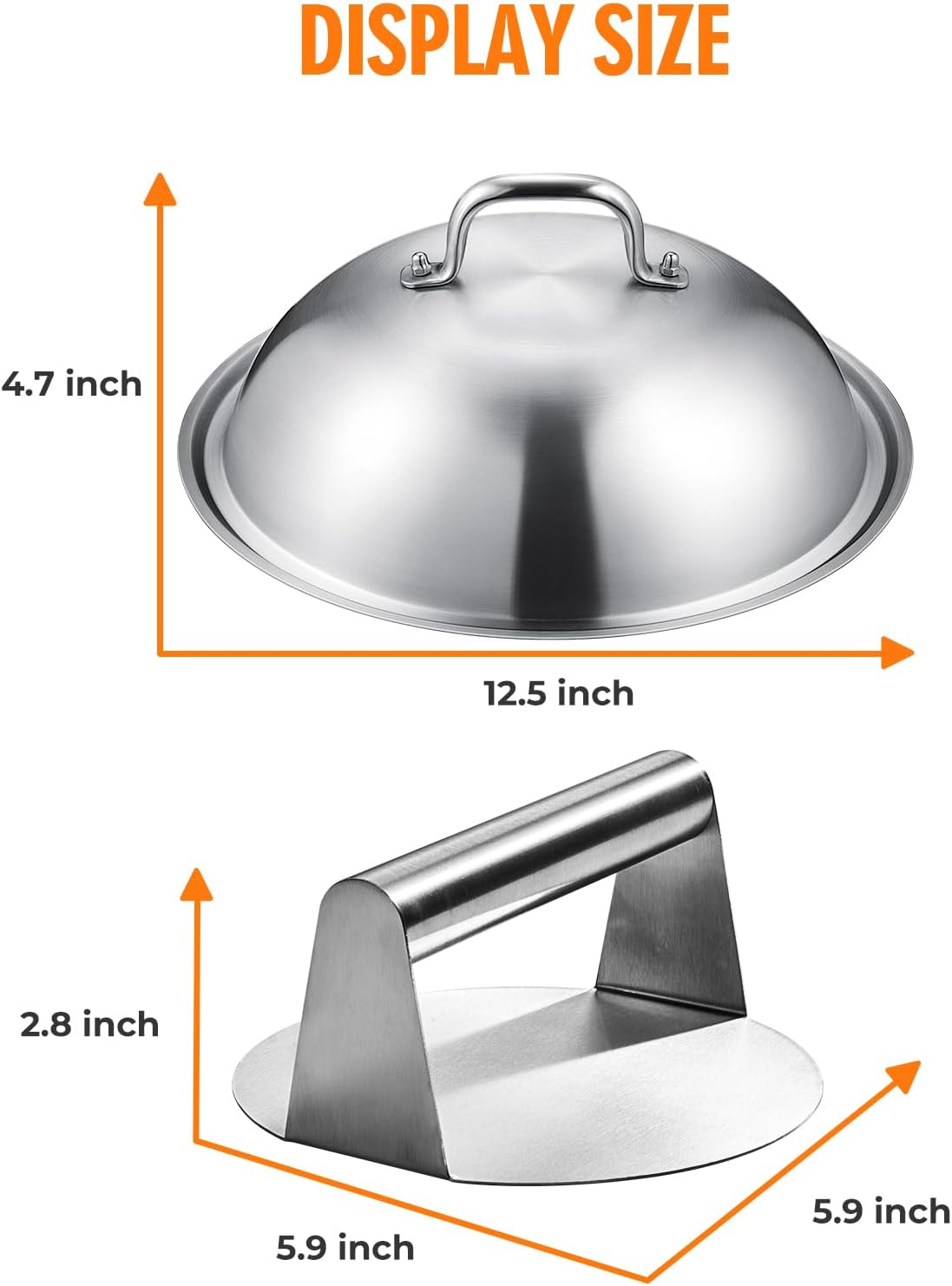 homenote Griddle Accessories for Blackstone, Commercial Grade 12 Inch Heavy Duty Melting Dome with Round Stainless Steel Smash Burger Press Perfect for Flat Top Hibachi Grill Outdoor Indoor