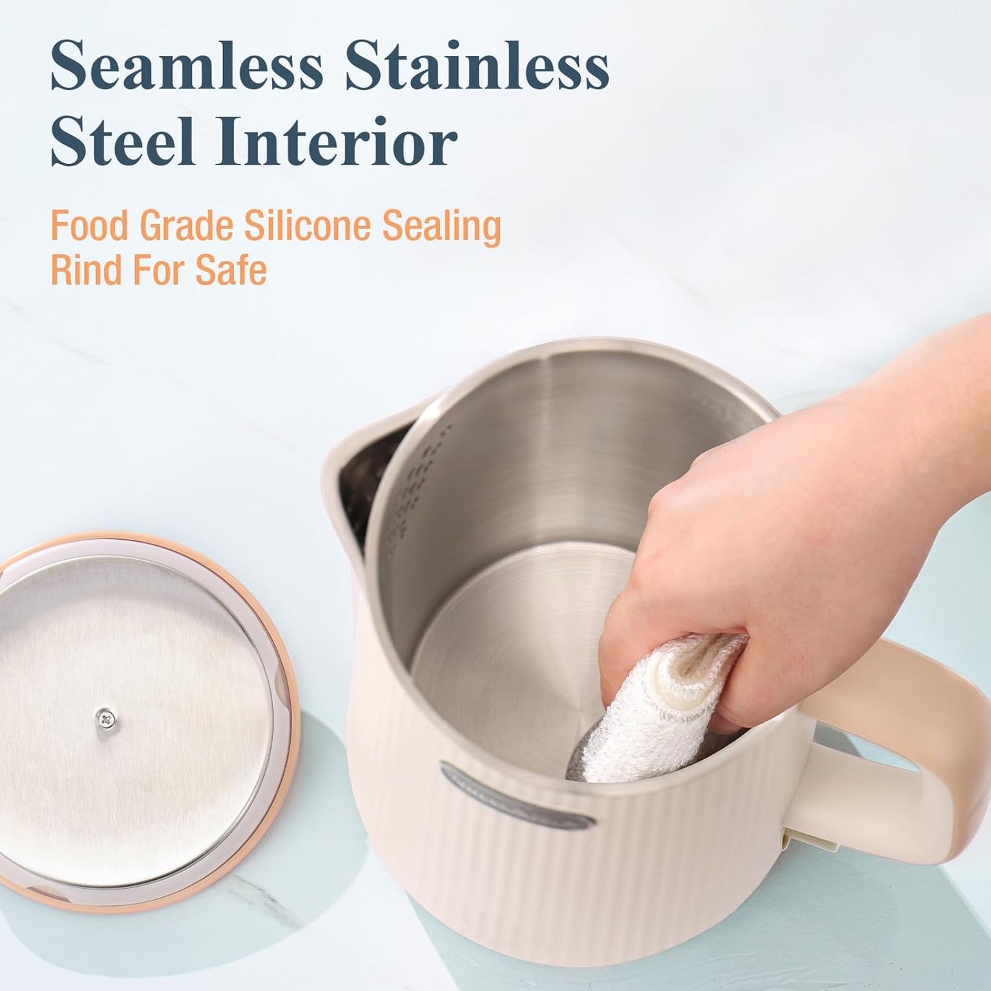 Nueve&Five 1.7L (57oz) Large Electric Kettle Perfect for 7+Cups of Tea and Coffee,2 quarts Double Wall Big Electric Tea Kettle,Auto Shut Off,1200W Hot Water Kettle Electric -Cream White