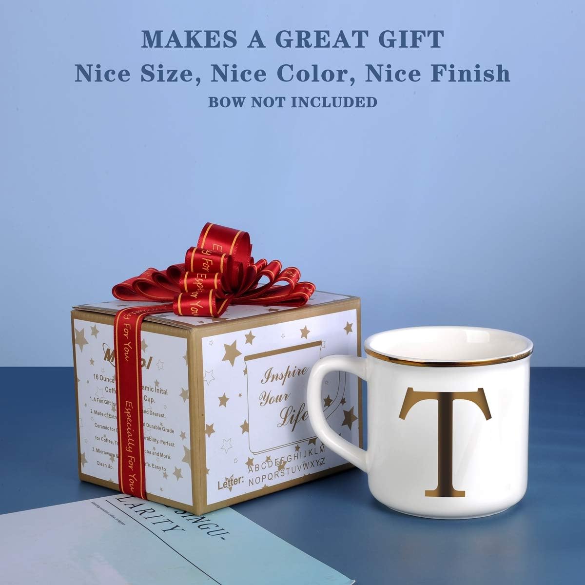 Miicol Ceramic Coffee Mug 16 oz, Monogram Coffee Cup, Golden Initial Tea Mug, Personalized Tea Cup, Unique Gift, Large Mug for Home, Office, Letter T