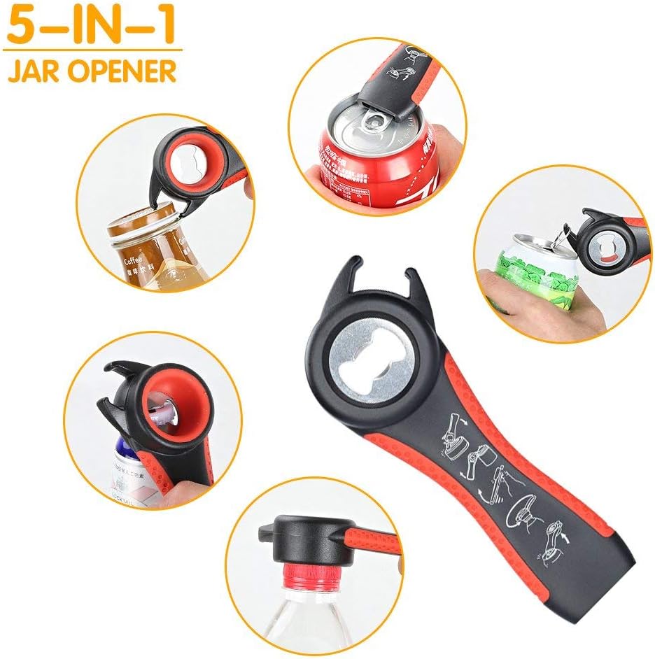 Latest Jar Opener and 5 in 1 Bottle Opener with Rubber Jar gripper Pad Ideal for Seniors with arthritis Weak Hands and Low Strength