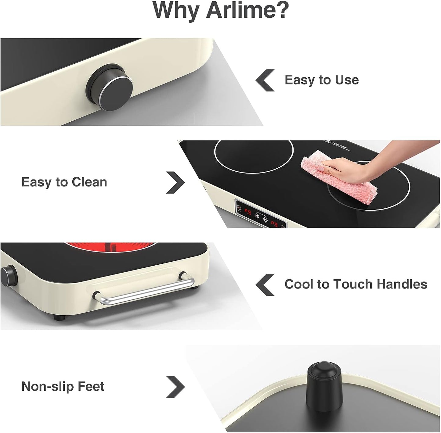 2200W Electric Cooktop 2 Burners: 12 Inch Portable Hot Plate Electric Stove Top - 110V/120V Double Burner Countertop with Timer, Knob Control, 9 Heating Levels, for All Cookware