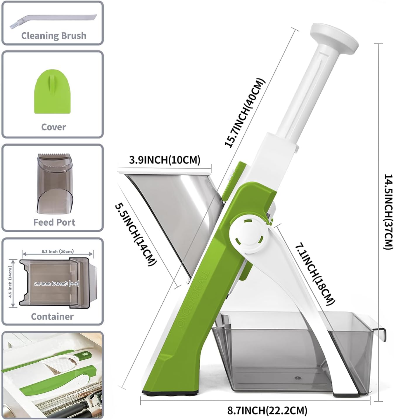 SupMaKin Safe Mandoline Slicer for Kitchen, Potato Slicer for Chips, Vegetable & Food Cutter,Thickness Adjustable 0.1-8 mm, Kitchen Faster Slice Artifact (Only Slicer)