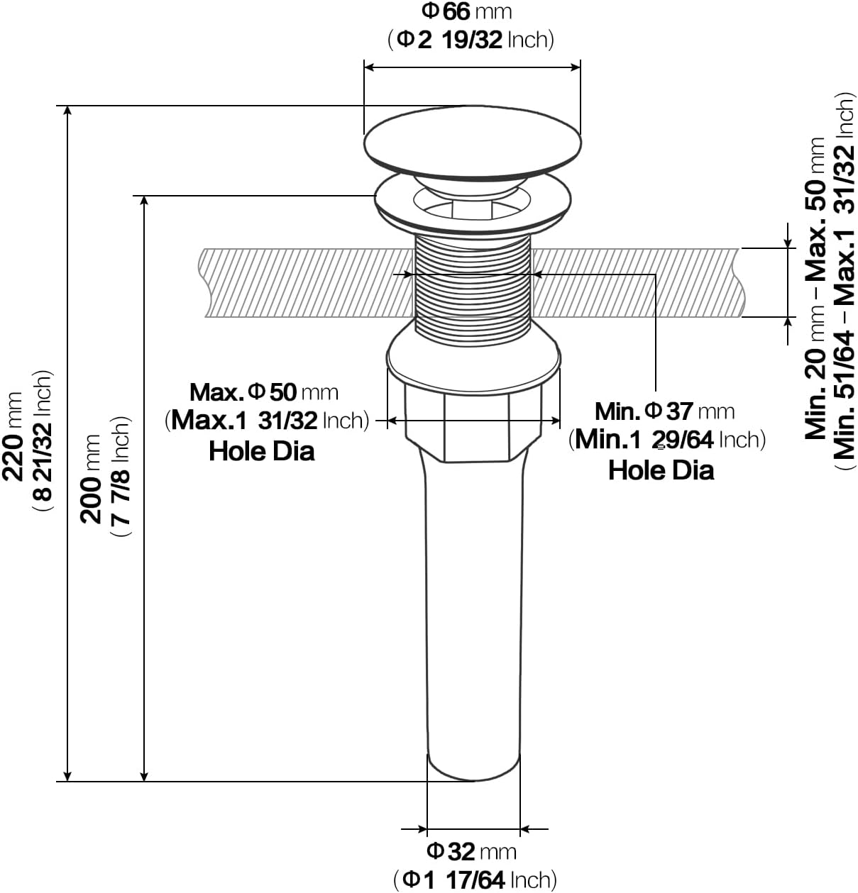 KAIYING Pop Up Drain, Bathroom Sink Drain Stopper, Vessel Sink Drain Assembly with Detachable Basket Stopper, Anti-Explosion and Anti-Clogging Drain Strainer (NO Overflow, Brushed Brass)