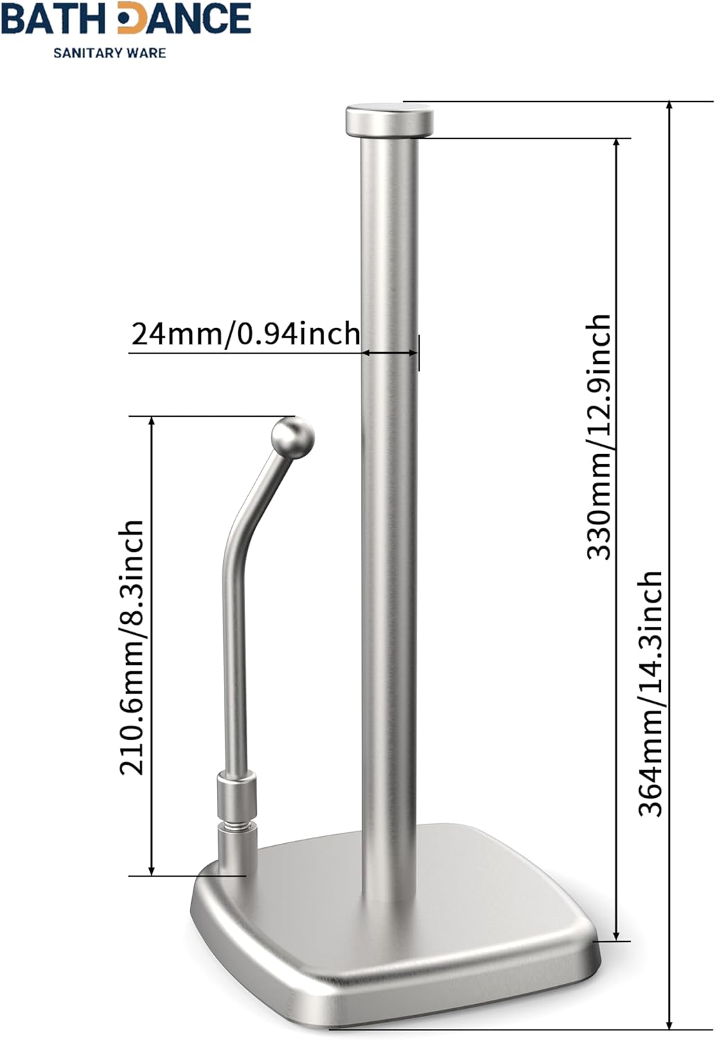 Paper Towel Holder Countertop, Paper Towel Dispenser Standing Weighted Base Non-Slip, Spring Arm Fit Most Size Paper Roll, Stainless Steel Paper Towel for Home Kitchen Tabletop, Sliver