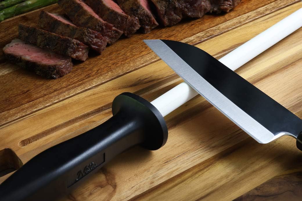 Professional 11.5 Inch Ceramic Honing Rod Has 2 Grit Options, a Firm-Grip Handle, Hanging Ring, and Japanese Ceramic. Noble Home & Chef Sharpening Rods are Perfect for Chefs! (White, 1000/2000 Grit)