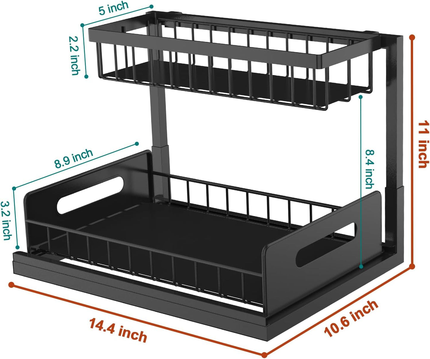 bukfen Under Sink Organizer, Pull Out Cabinet Organizer 2-Tier Slide Out Sliding Shelf Under Cabinet Storage Multi-Use for Under Kitchen Bathroom Sink Organizers and Storage ,2 Pack