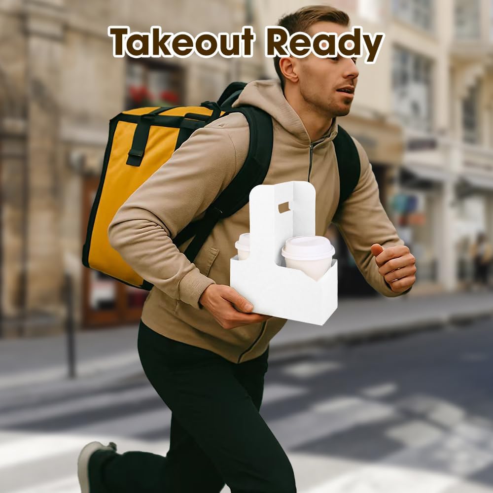 15Pcs -2 Cup Drink Carrier with Handle - Paper Cup Holder, Coffee Carriers Tray for Drinks, Disposable Takeaway Cardboard Holders To Go for Food Delivery, Uber Eats/Door Dash Two or 4 Kraft Paperboard