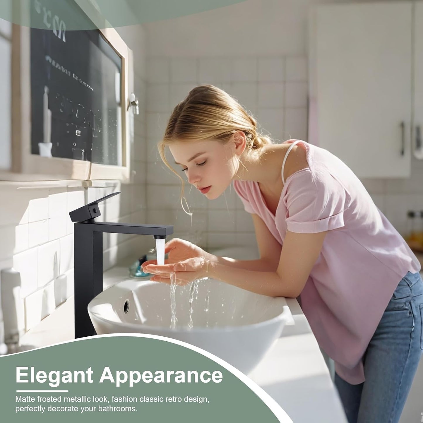 Matte Black Bathroom Faucet Single Handle 1 Hole Tall Bathroom Vessel Sink Faucet, 304 Stainless Steel Modern Vanity Faucet Basin Mixer Tap with Water Supply Hose and Pop Up Sink Drain