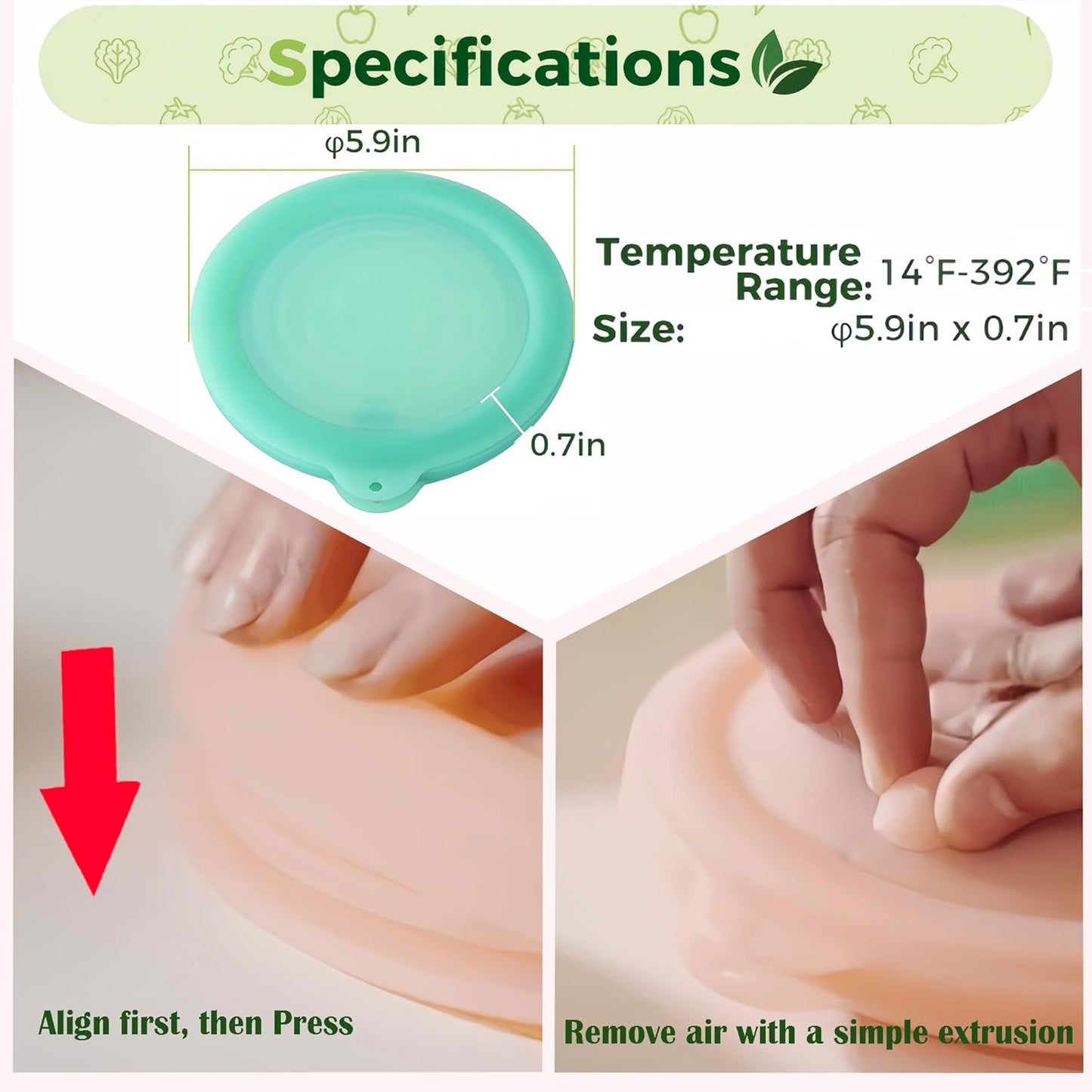 Silicone Reusable Vacuum-Seal Storage Containers for Fridge,Fresh Fruit,Vegetables,Garlic,Onions,Lemons,Potatoes,Meat,for Microwave Oven Heating,Freezer,Dishwasher,Avocado Saver,Tomato Holder,4 Pack