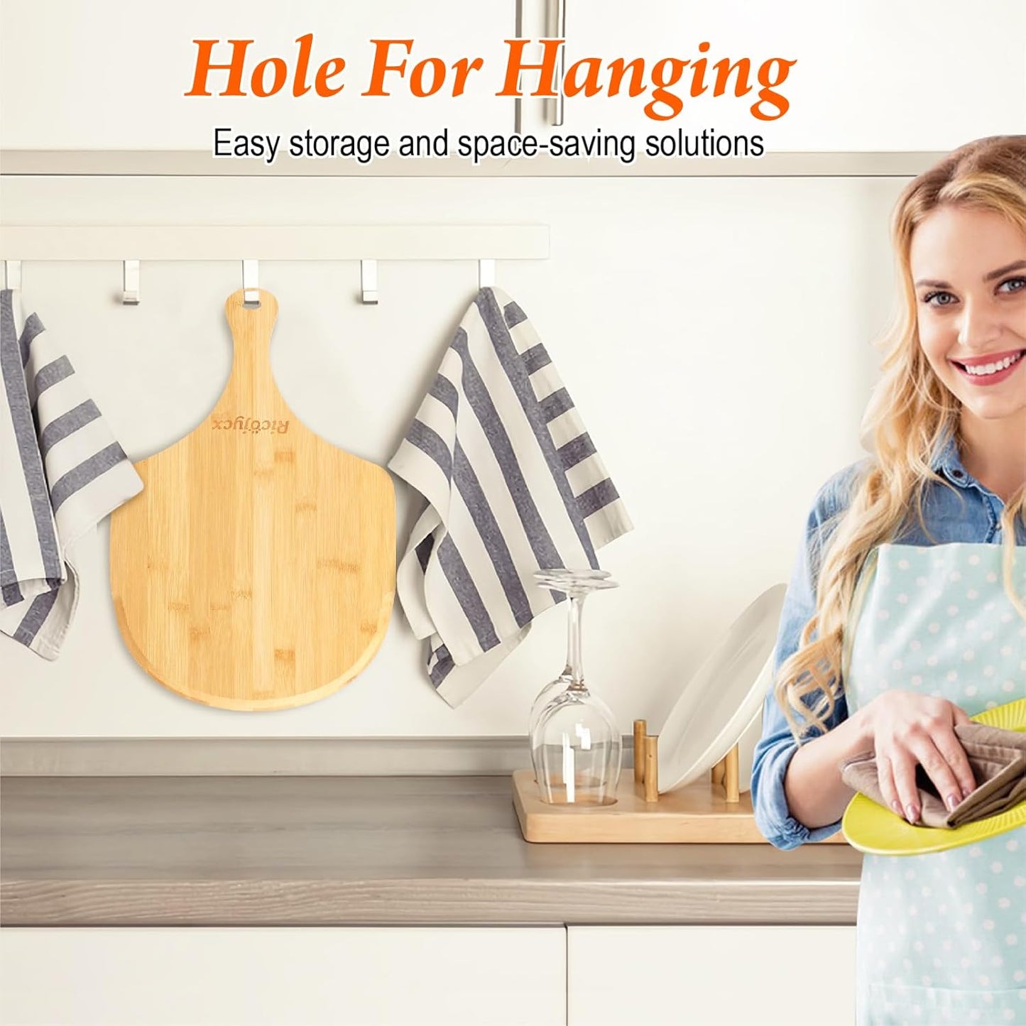 Pizza Peel 12 inch 2 Pack, Bamboo Wooden Pizza Peels for Pizza, Bread, Cheese, Vegetable, Fruits