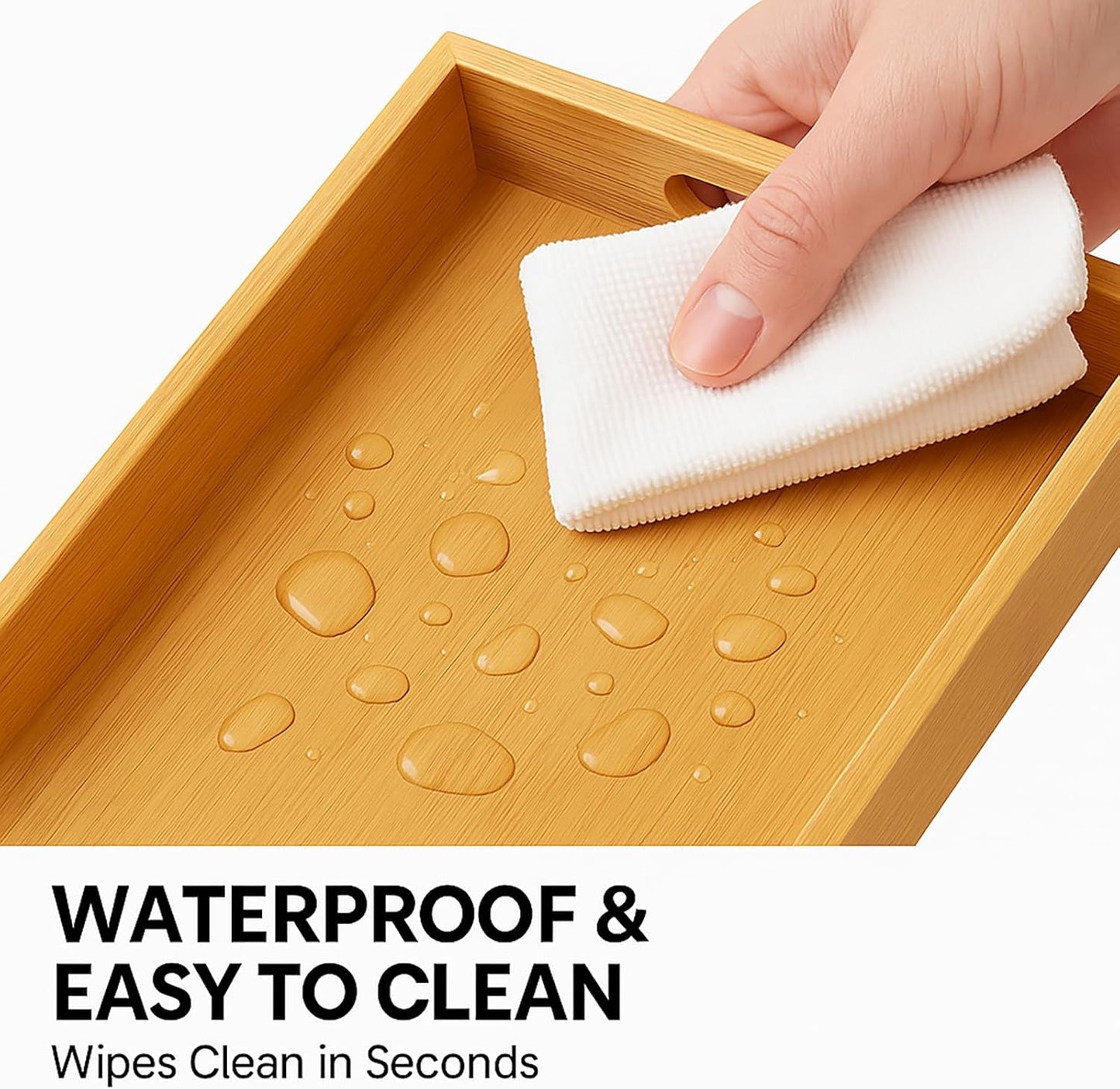 Tray for Oil Bottles Kitchen Counter – Bamboo Organizer with Handles, Waterproof Coating & Non-Slip Feet, 13×8 Inch Condiment Holder for Spices, Sauces & Seasoning Jars