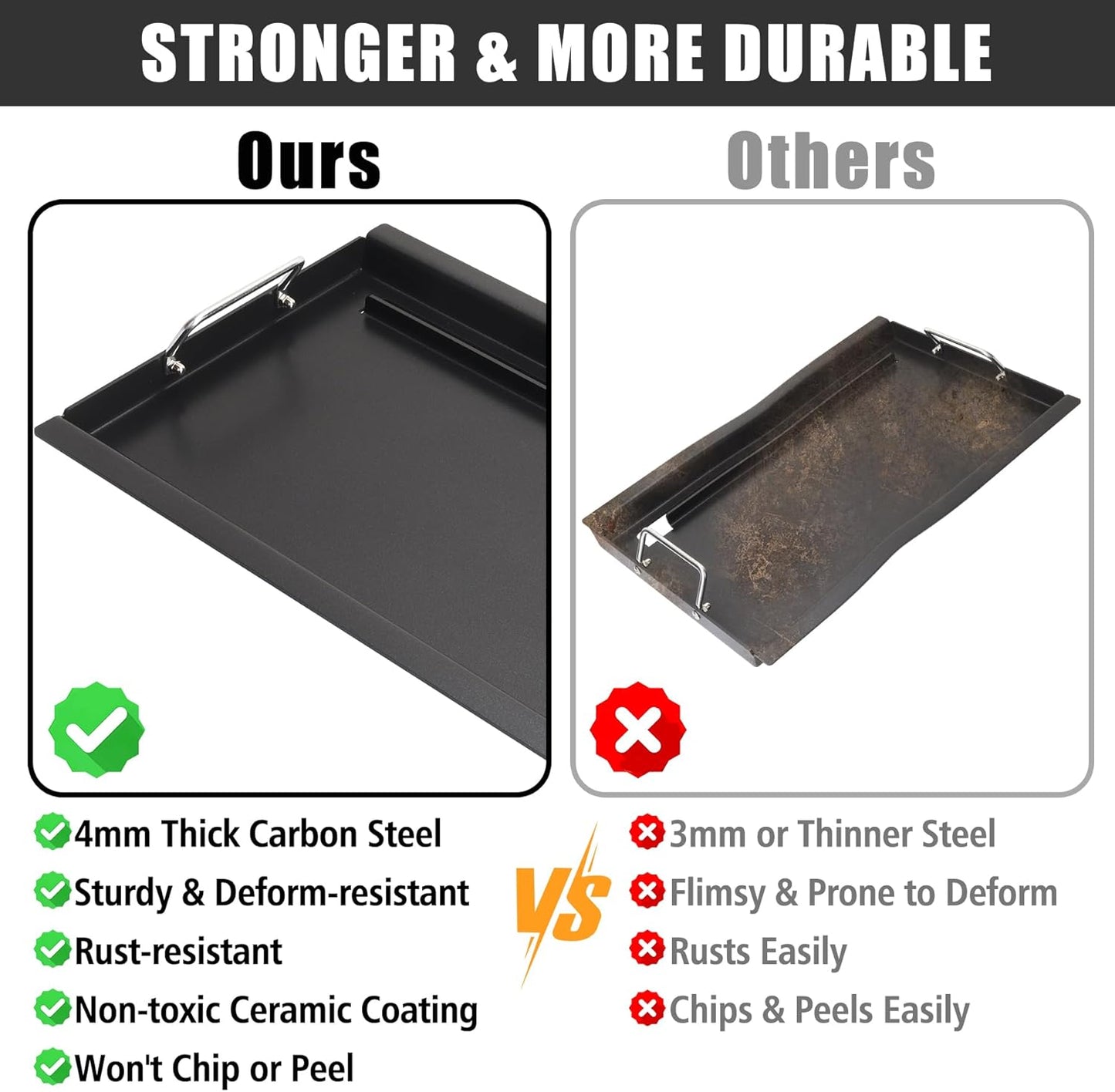 SafBbcue Full Size Griddle Inserts for Nexgrill 720-0896 720-0896B 720-0896C 720-0896E 720-0896CP 720-0898 720-0898A Flat Top Griddle for Homedepot Nexgrill 730-0898 730-0898A, Carbon Steel