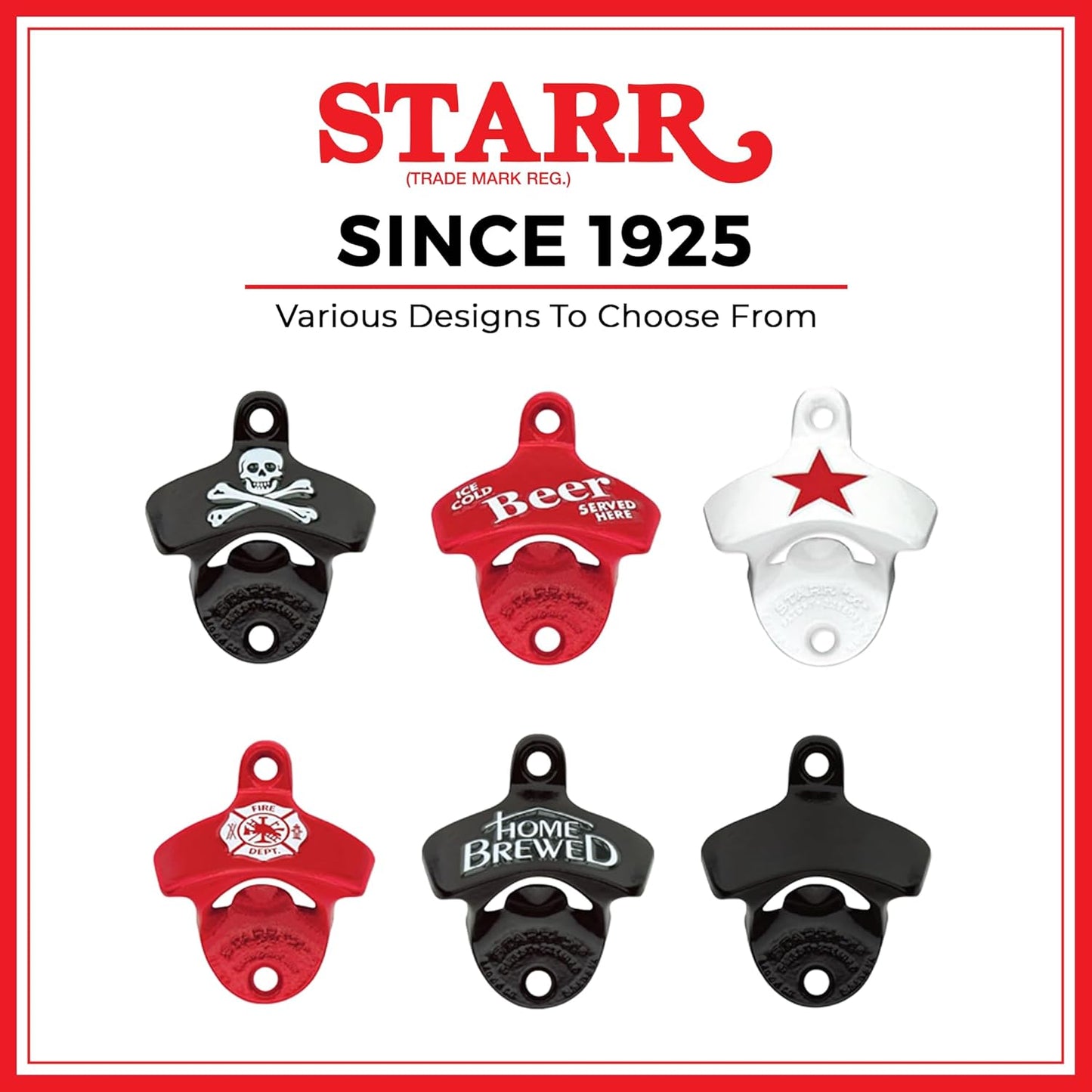 STARR "X" White with Red Star Bottle Opener | Heavy-Duty Bottle Opener Wall Mounted for Home Bar, Man Cave, and Patio | Easy Cap Removal