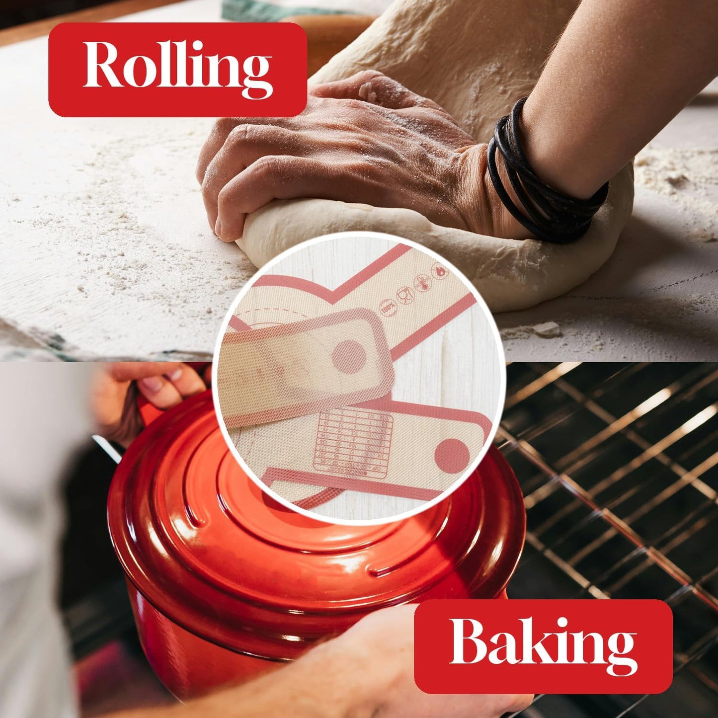 Silicone Bread Sling for Dutch Oven, 2 PCS Non-Stick & Easy Clean Reusable Silicone Bread Baking Mat with Extra Long Handles, Easy and Stable to Transfer Sourdough