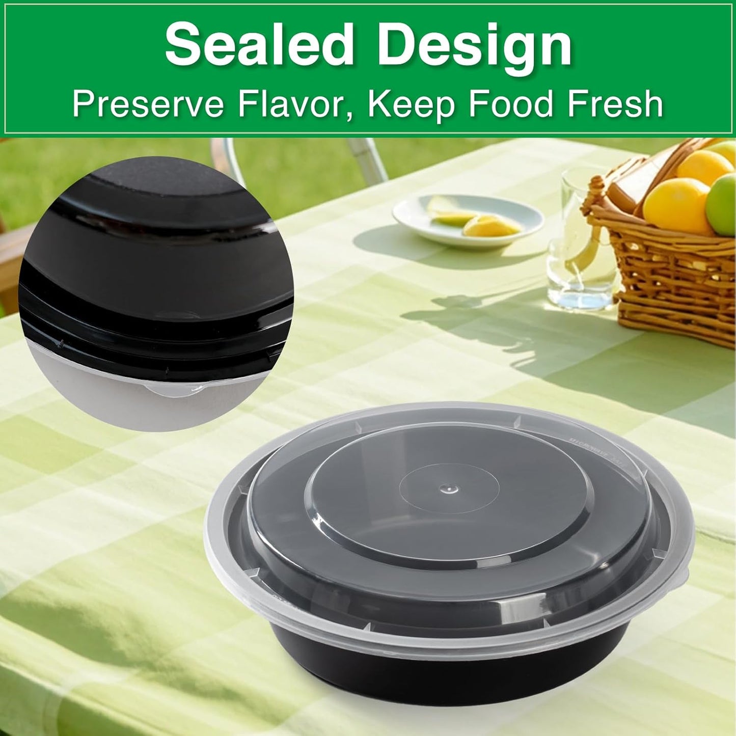 Meal Prep Containers Reusable 50 Pack-23 oz Food Storage Containers with Lids To Go Food Containers Takeout, Microwave Dishwasher Freezer Safe, Stackable, BPA Free, Plastic (Black)