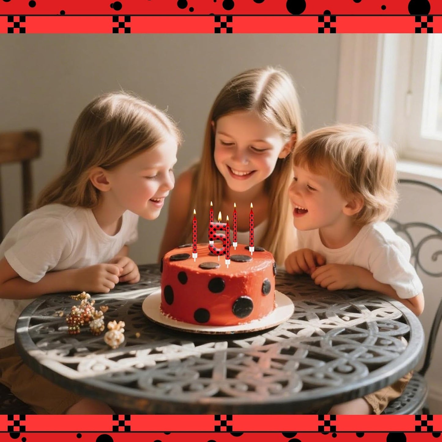 13PCS Ladybug Theme Birthday Candles Set - Red & Black Polka Dot Decorative Candles for Kids Ladybug Themed Parties, Baby Showers, Birthday Cakes, and Ladybird Inspired Celebrations(Number 5)
